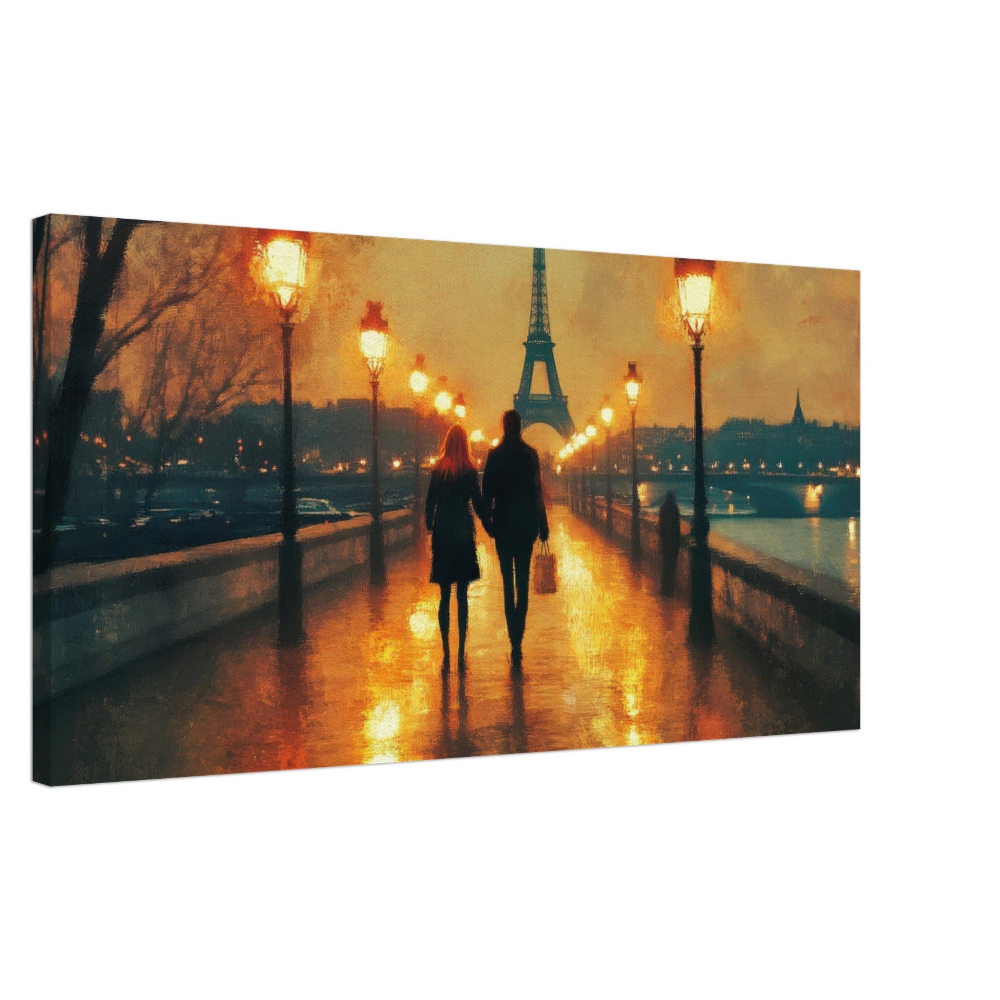 Canvas Landscape - Evening Stroll Along the Seine A romantic river 4 - Shop Ai Art WebShop - Digital Art online Store