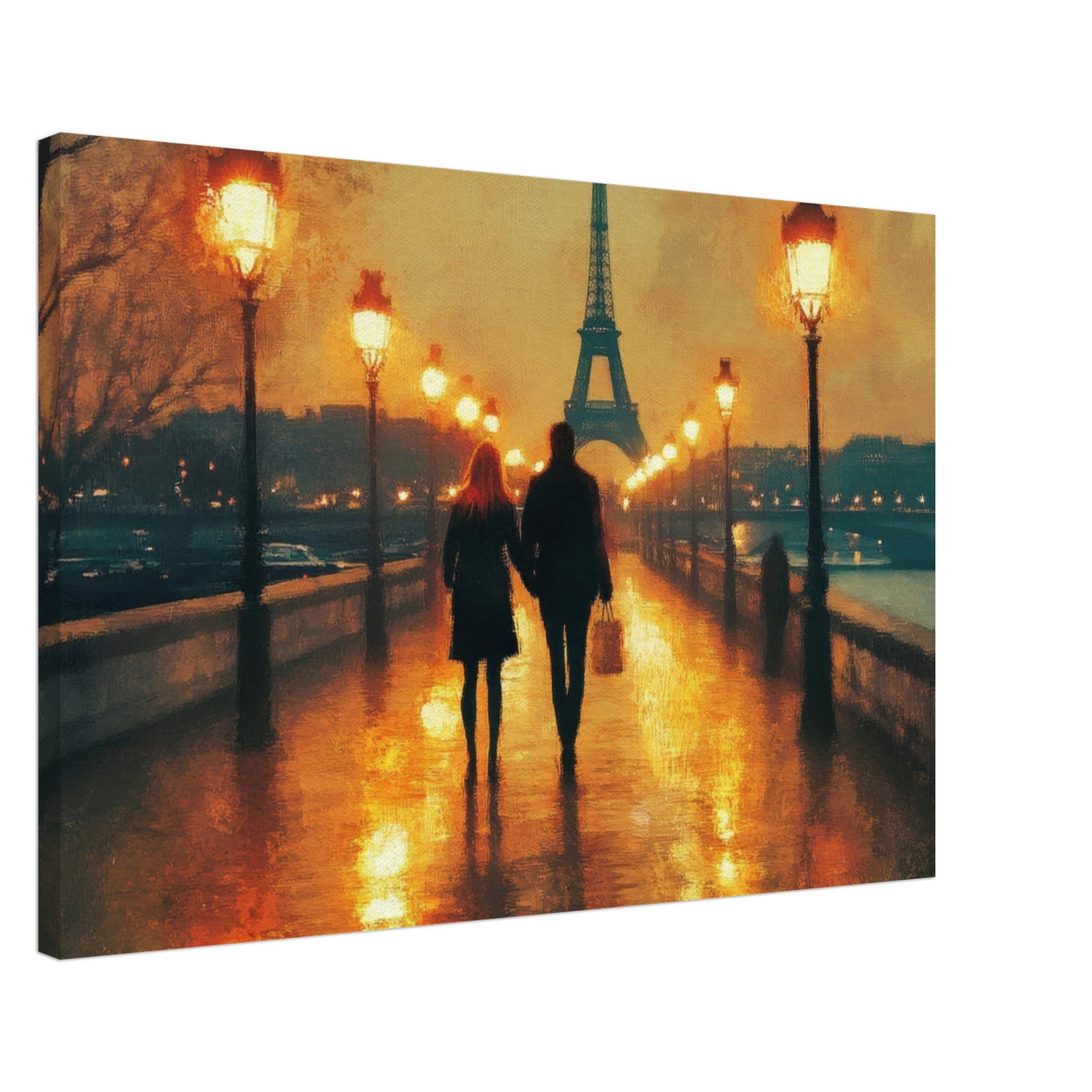 Canvas Landscape - Evening Stroll Along the Seine A romantic river 4 - Shop Ai Art WebShop - Digital Art online Store