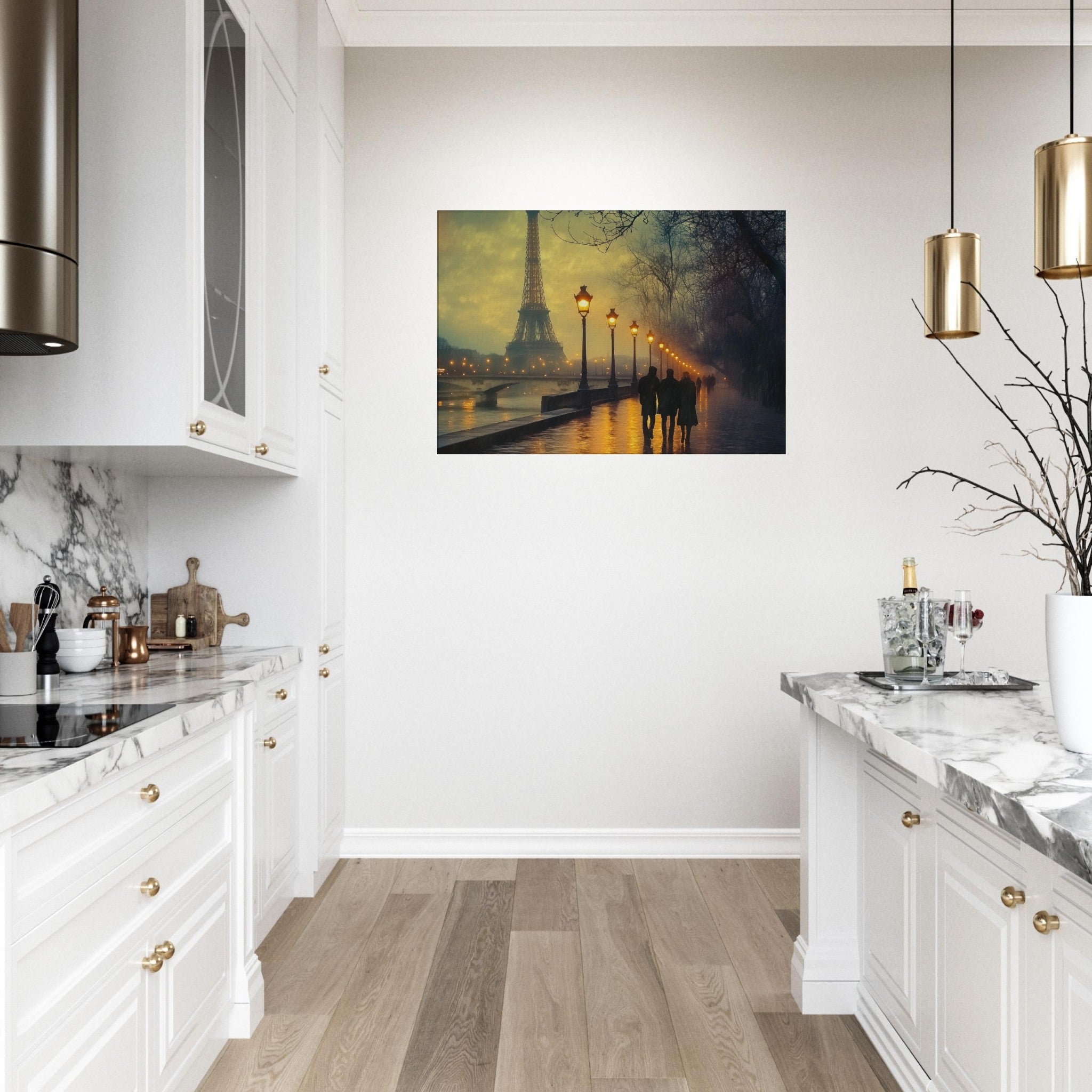 Canvas Landscape - Evening Stroll Along the Seine A romantic river - Shop Ai Art WebShop - Digital Art online Store