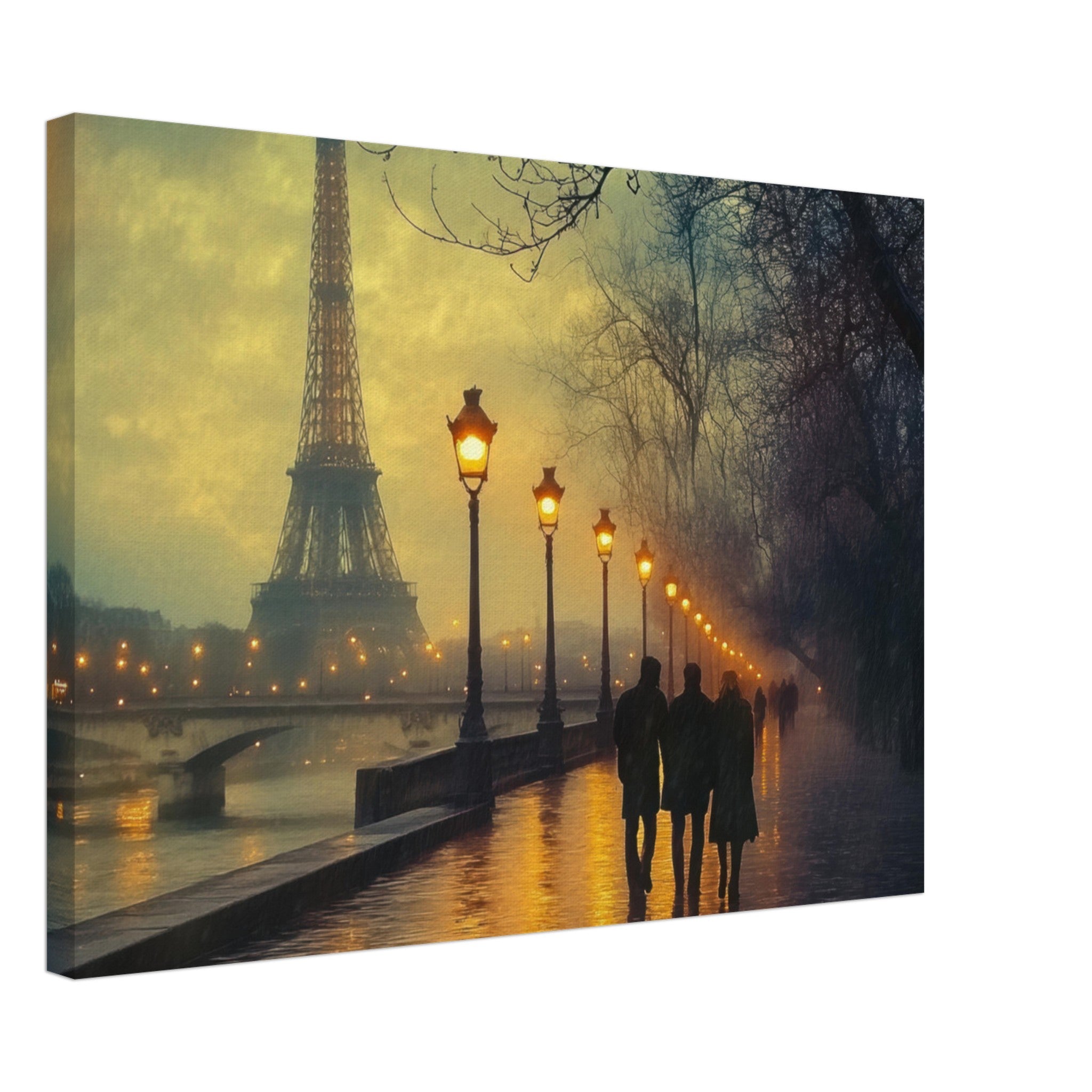 Canvas Landscape - Evening Stroll Along the Seine A romantic river - Shop Ai Art WebShop - Digital Art online Store