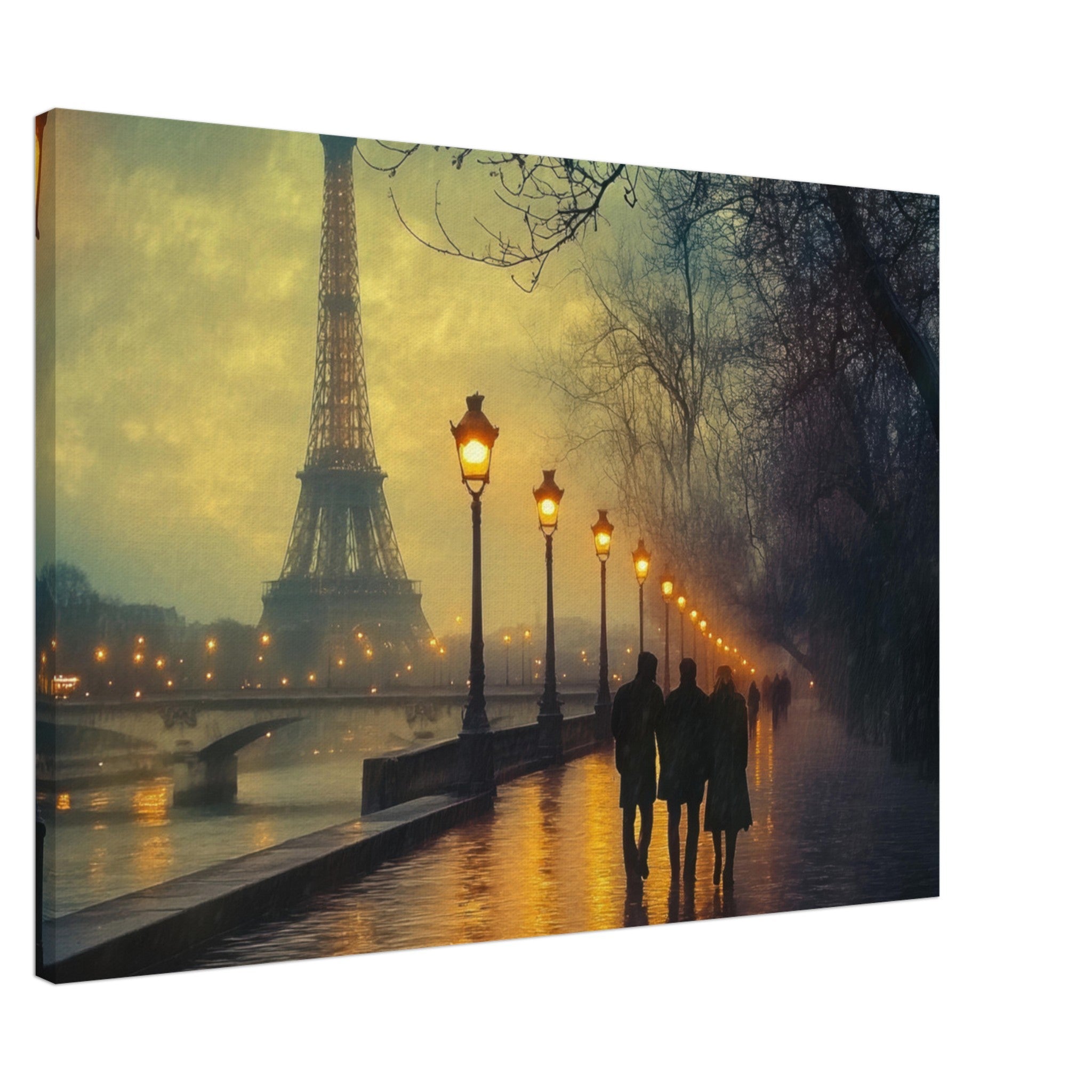 Canvas Landscape - Evening Stroll Along the Seine A romantic river - Shop Ai Art WebShop - Digital Art online Store