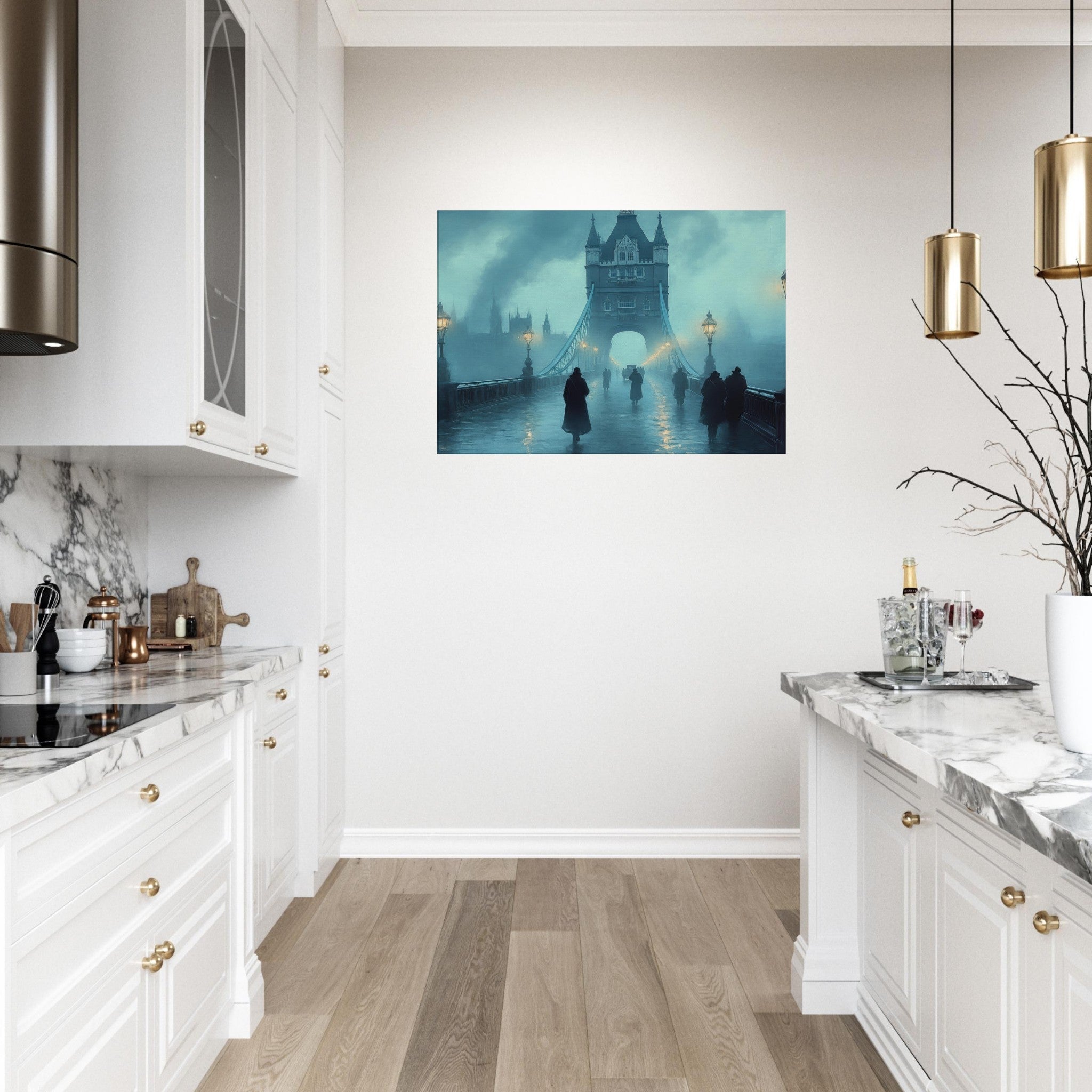 Canvas Landscape - Foggy London Bridge at Dawn A misty morning vie 2 - Shop Ai Art WebShop - Digital Art online Store