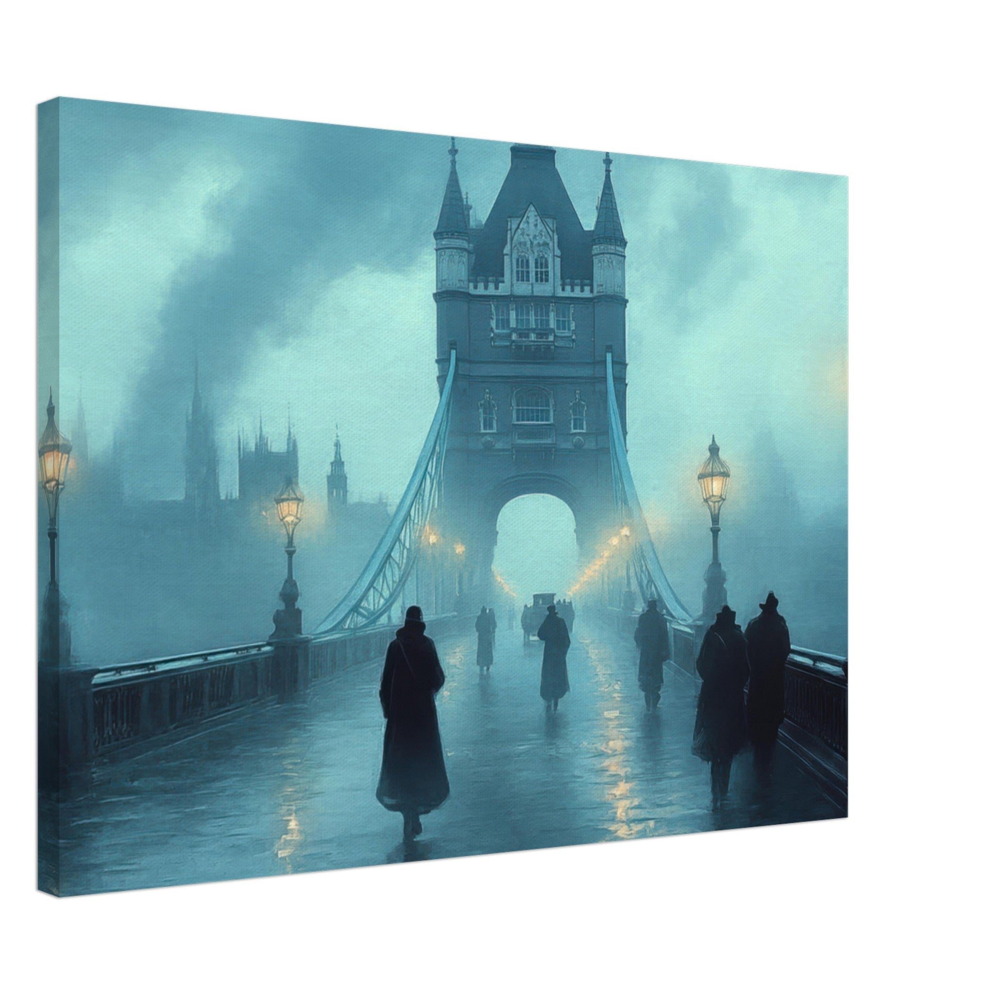 Canvas Landscape - Foggy London Bridge at Dawn A misty morning vie 2 - Shop Ai Art WebShop - Digital Art online Store