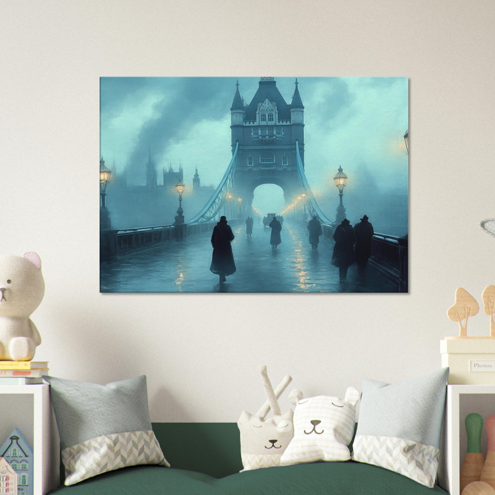Canvas Landscape - Foggy London Bridge at Dawn A misty morning vie 2 - Shop Ai Art WebShop - Digital Art online Store