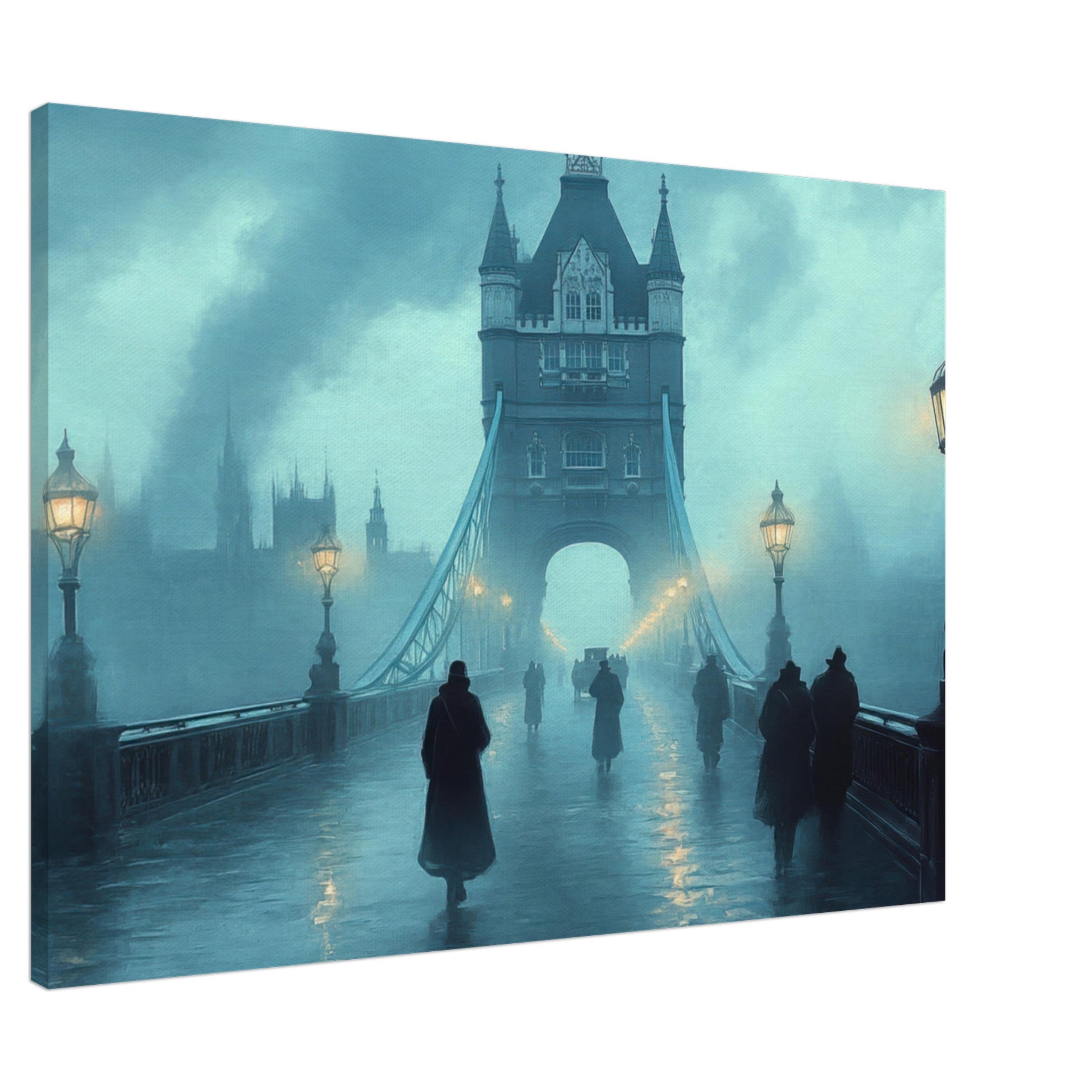 Canvas Landscape - Foggy London Bridge at Dawn A misty morning vie 2 - Shop Ai Art WebShop - Digital Art online Store