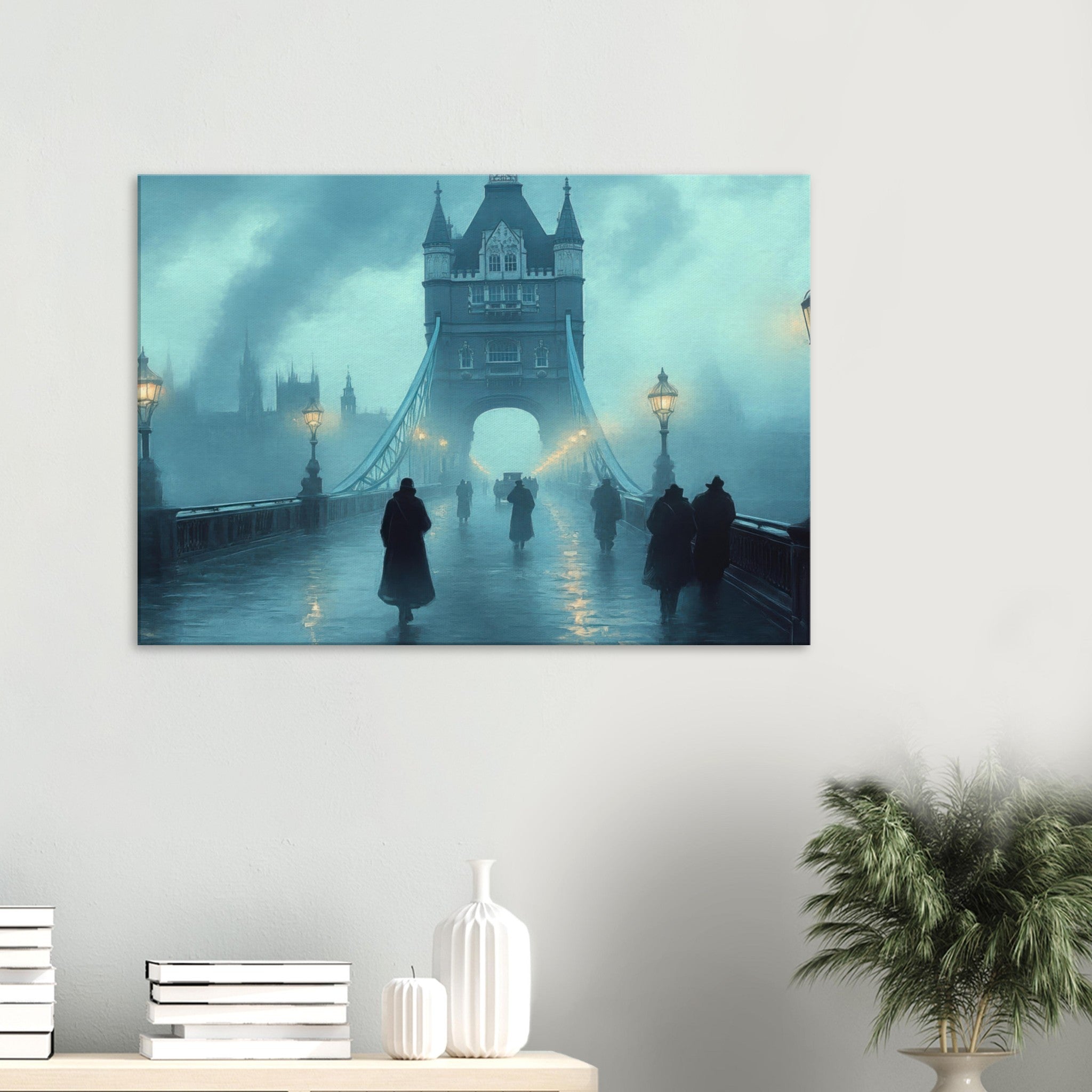 Canvas Landscape - Foggy London Bridge at Dawn A misty morning vie 2 - Shop Ai Art WebShop - Digital Art online Store