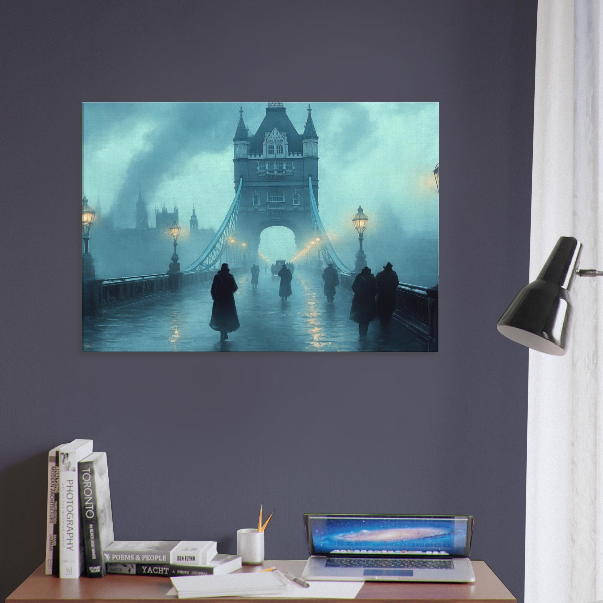 Canvas Landscape - Foggy London Bridge at Dawn A misty morning vie 2 - Shop Ai Art WebShop - Digital Art online Store