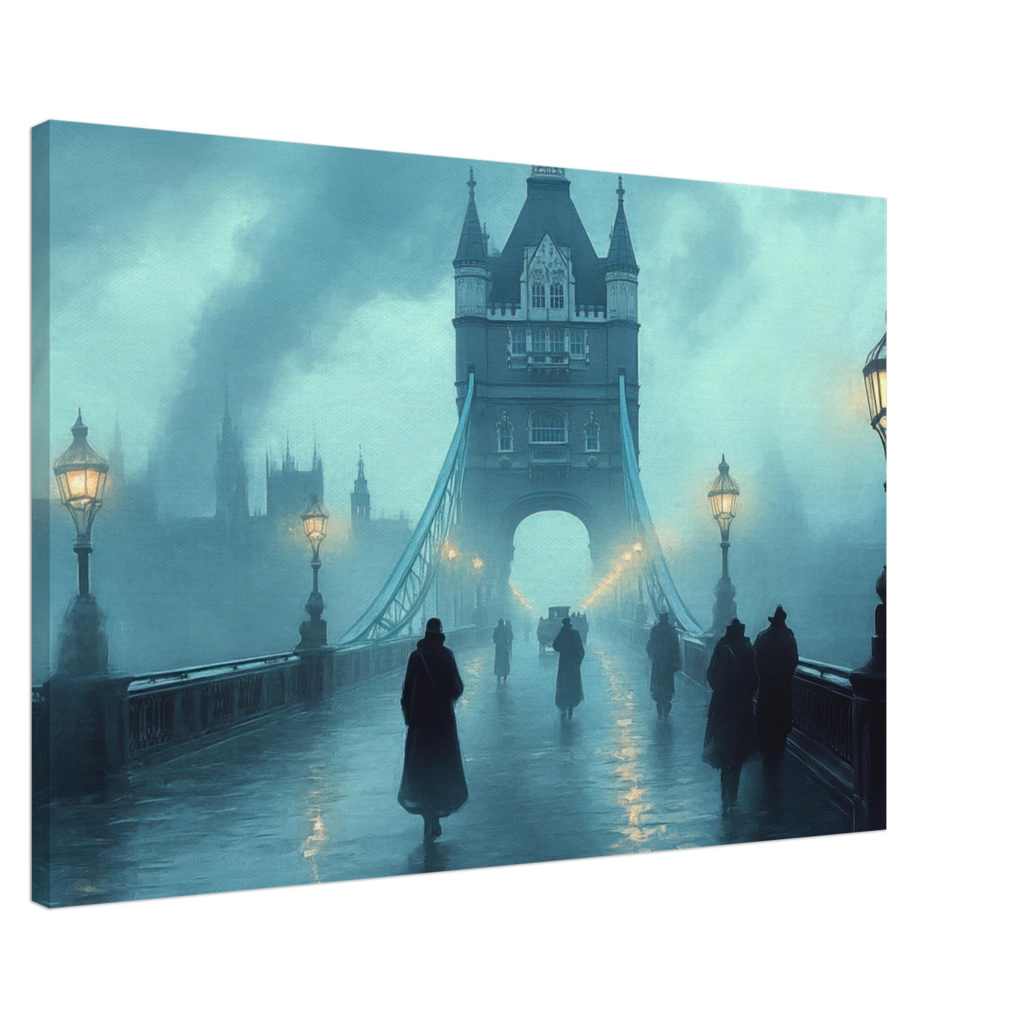 Canvas Landscape - Foggy London Bridge at Dawn A misty morning vie 2 - Shop Ai Art WebShop - Digital Art online Store
