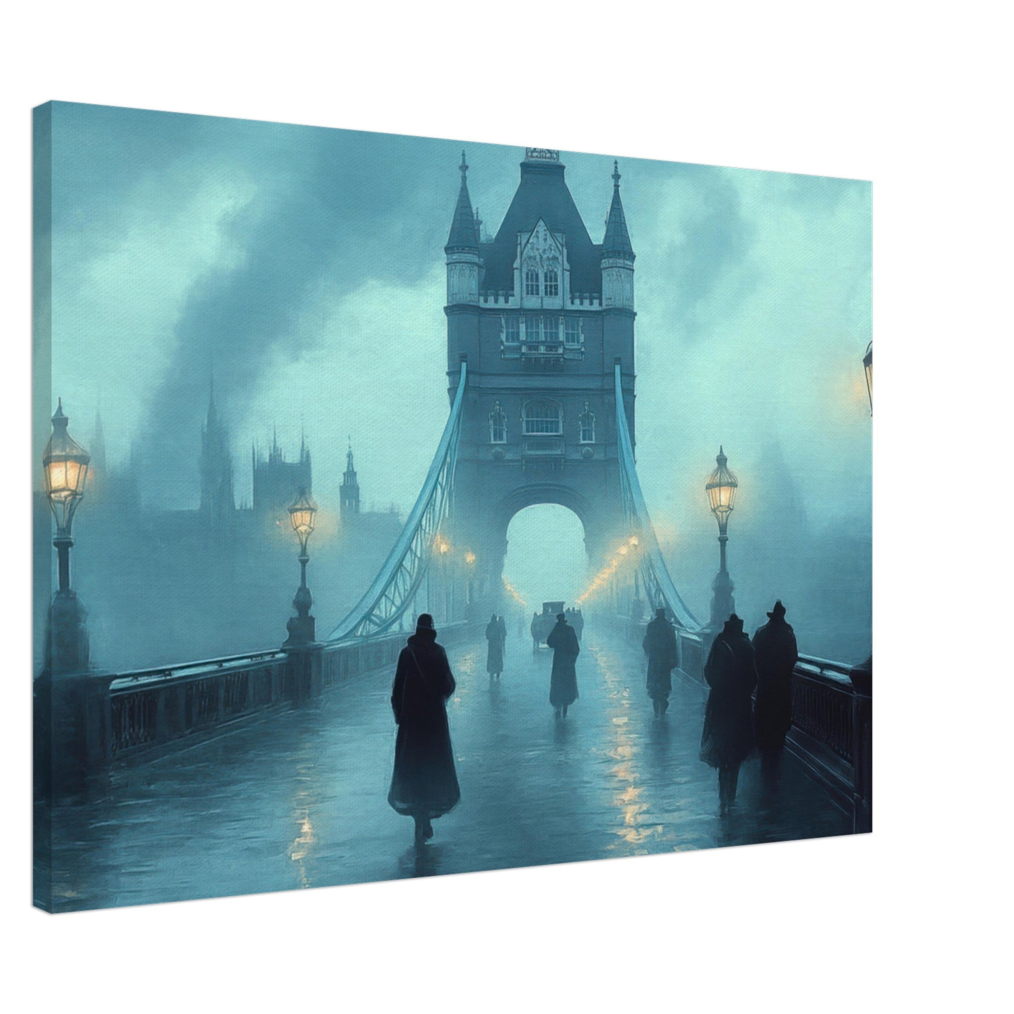 Canvas Landscape - Foggy London Bridge at Dawn A misty morning vie 2 - Shop Ai Art WebShop - Digital Art online Store