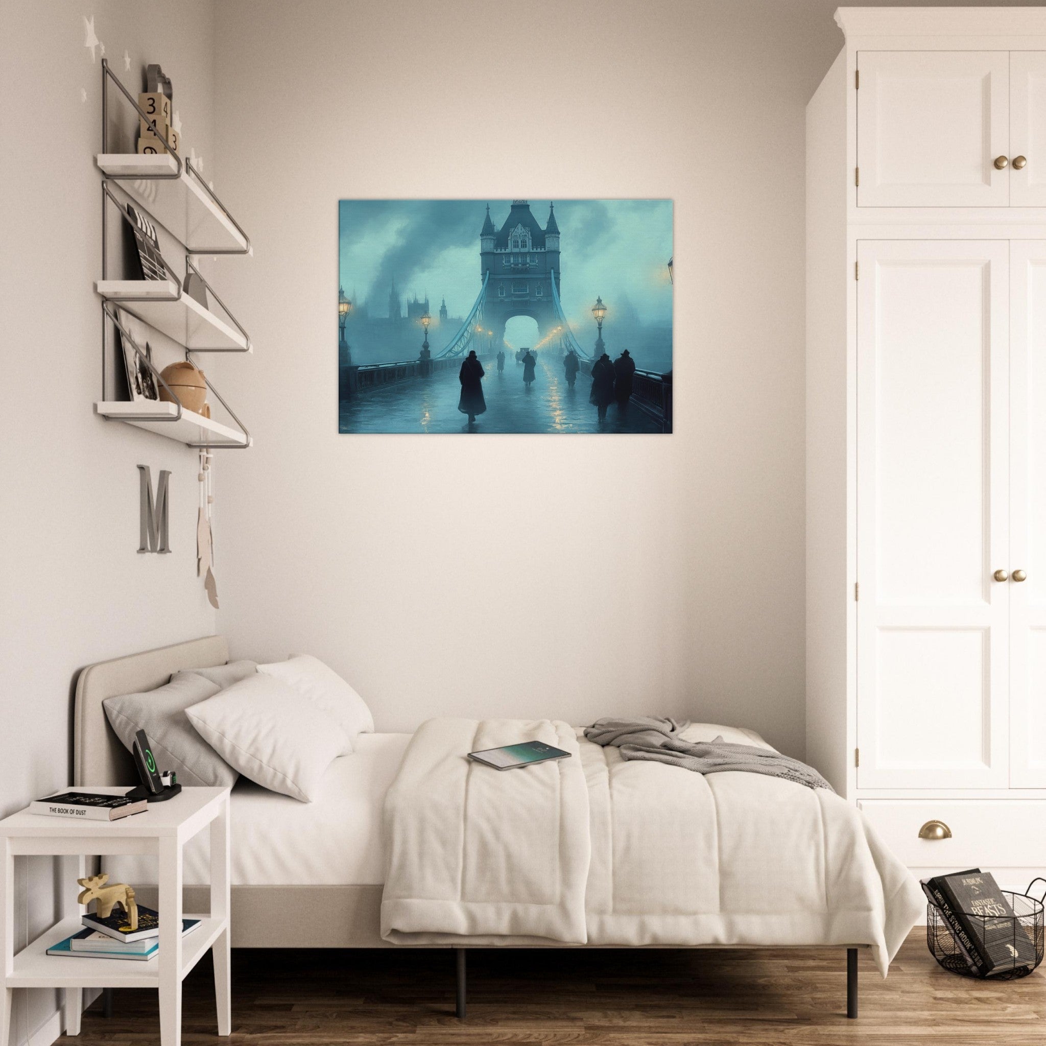 Canvas Landscape - Foggy London Bridge at Dawn A misty morning vie 2 - Shop Ai Art WebShop - Digital Art online Store