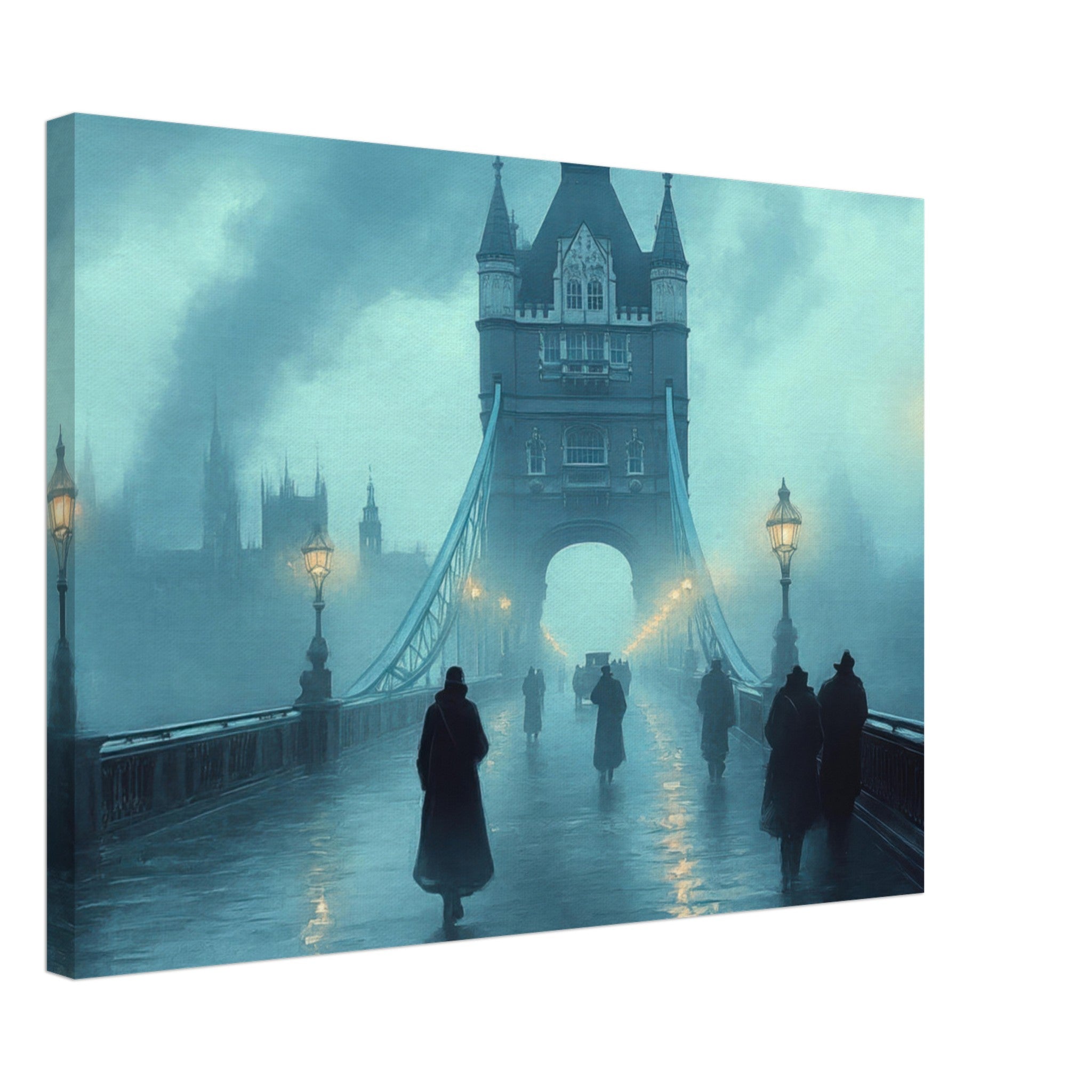 Canvas Landscape - Foggy London Bridge at Dawn A misty morning vie 2 - Shop Ai Art WebShop - Digital Art online Store