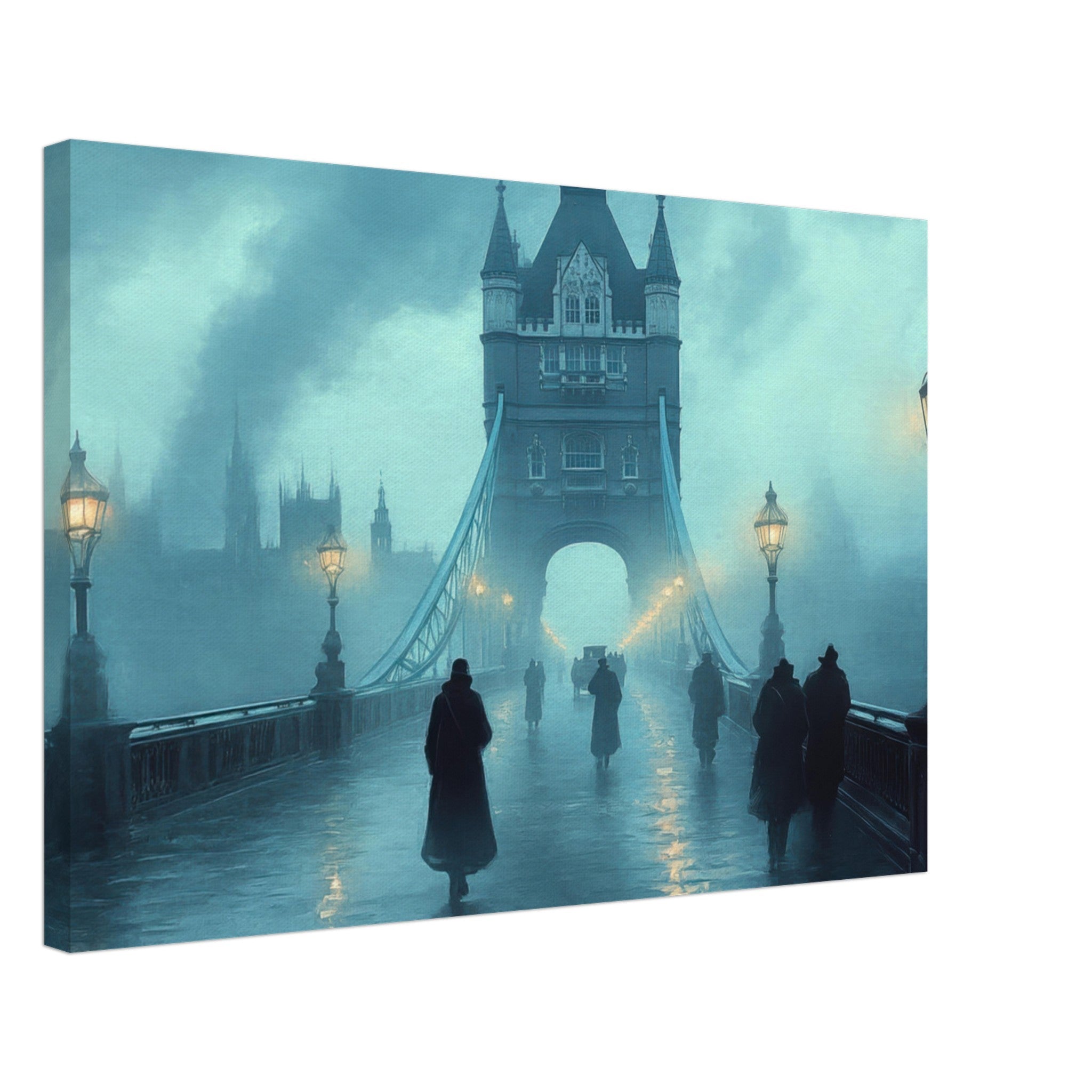 Canvas Landscape - Foggy London Bridge at Dawn A misty morning vie 2 - Shop Ai Art WebShop - Digital Art online Store