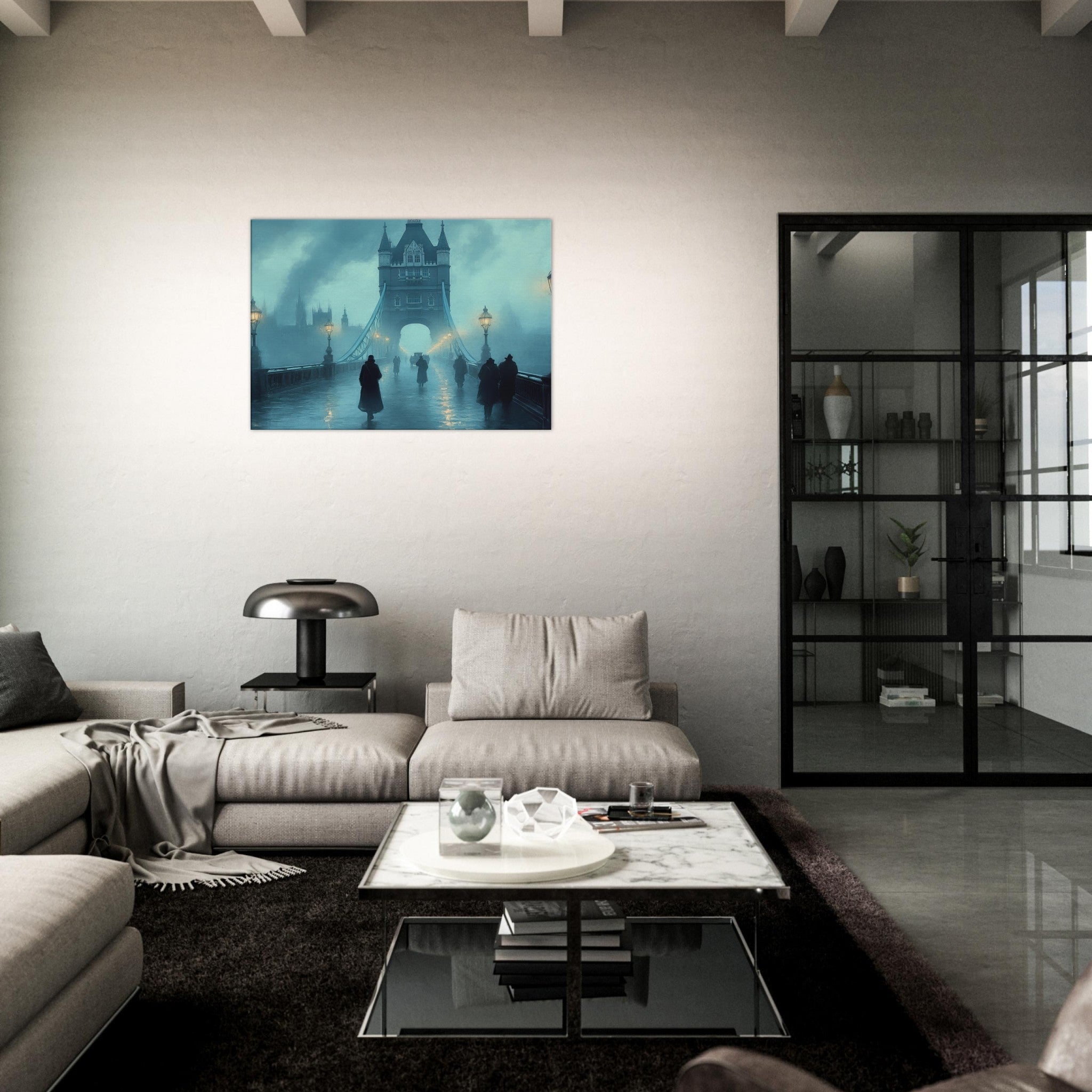 Canvas Landscape - Foggy London Bridge at Dawn A misty morning vie 2 - Shop Ai Art WebShop - Digital Art online Store