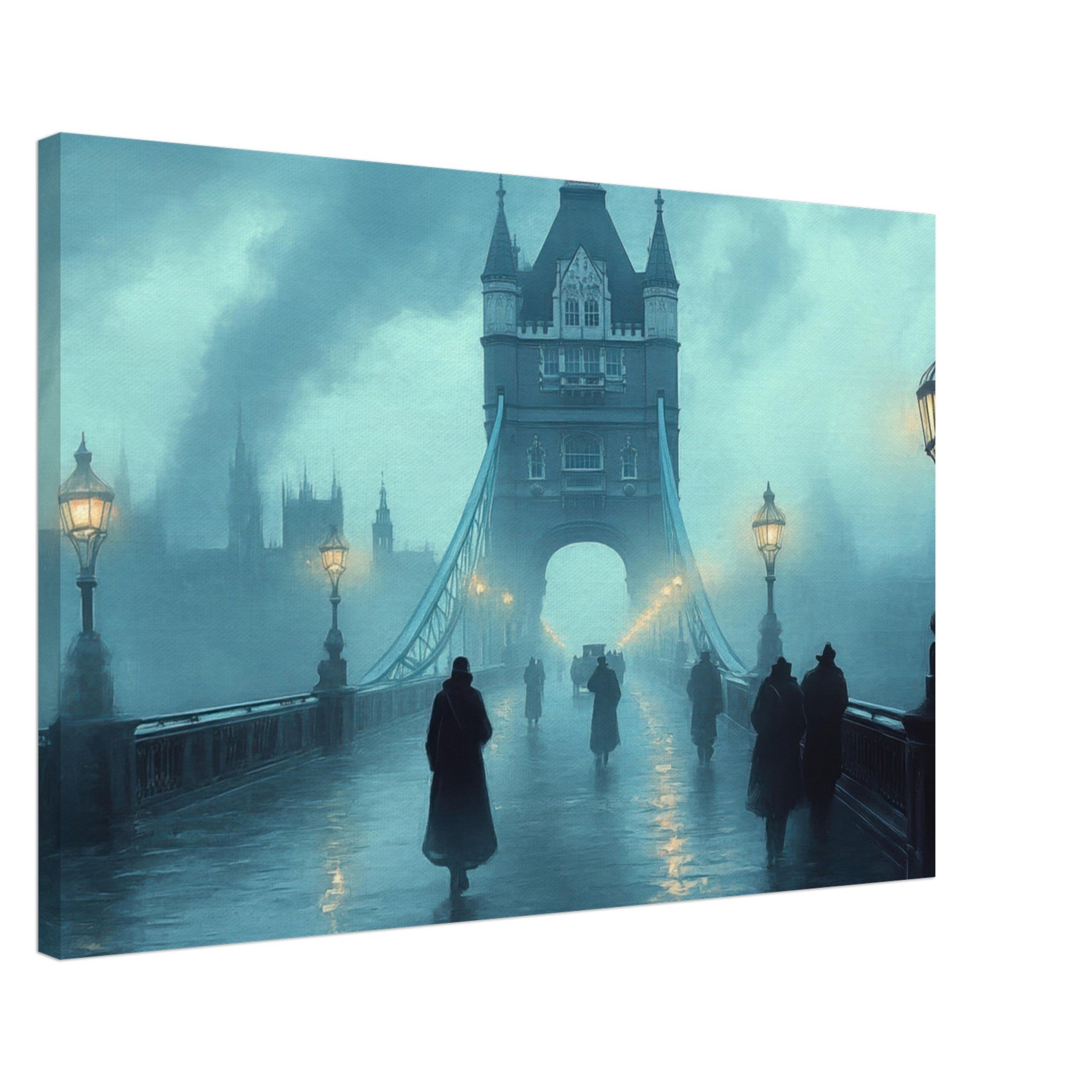 Canvas Landscape - Foggy London Bridge at Dawn A misty morning vie 2 - Shop Ai Art WebShop - Digital Art online Store