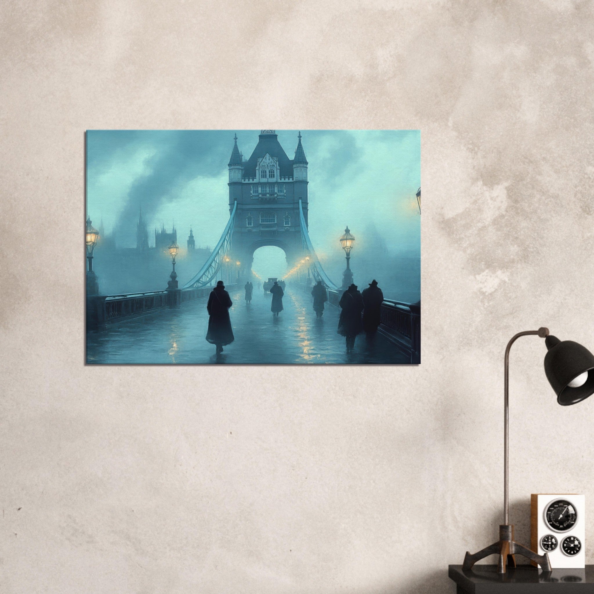 Canvas Landscape - Foggy London Bridge at Dawn A misty morning vie 2 - Shop Ai Art WebShop - Digital Art online Store