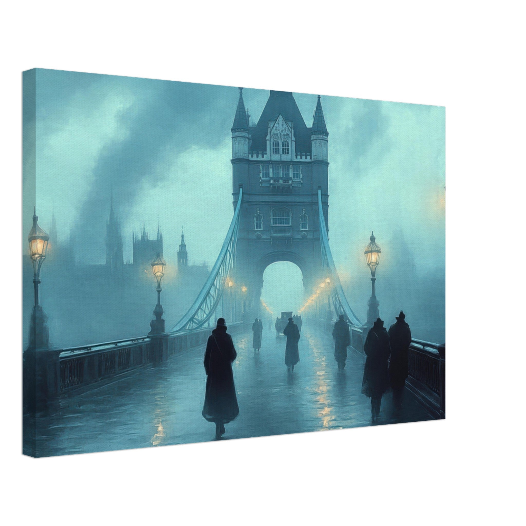 Canvas Landscape - Foggy London Bridge at Dawn A misty morning vie 2 - Shop Ai Art WebShop - Digital Art online Store