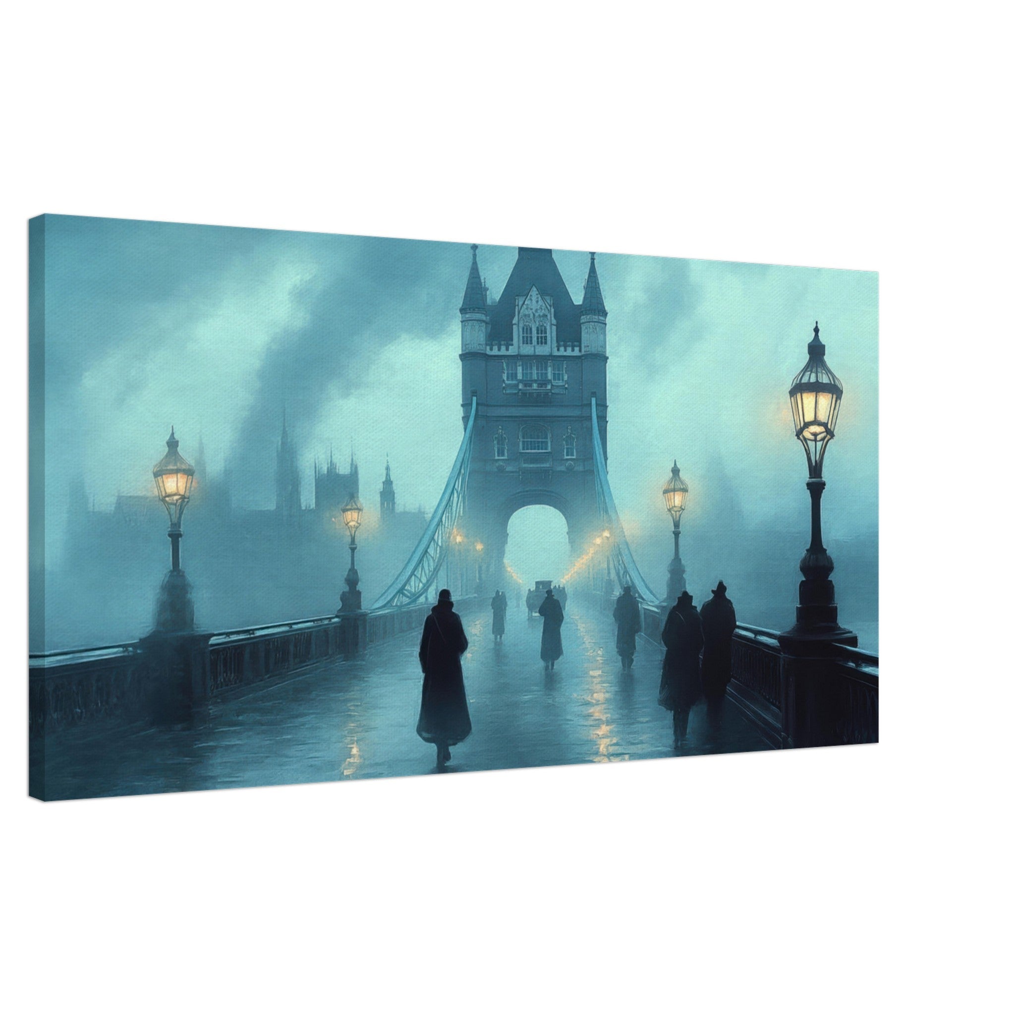 Canvas Landscape - Foggy London Bridge at Dawn A misty morning vie 2 - Shop Ai Art WebShop - Digital Art online Store