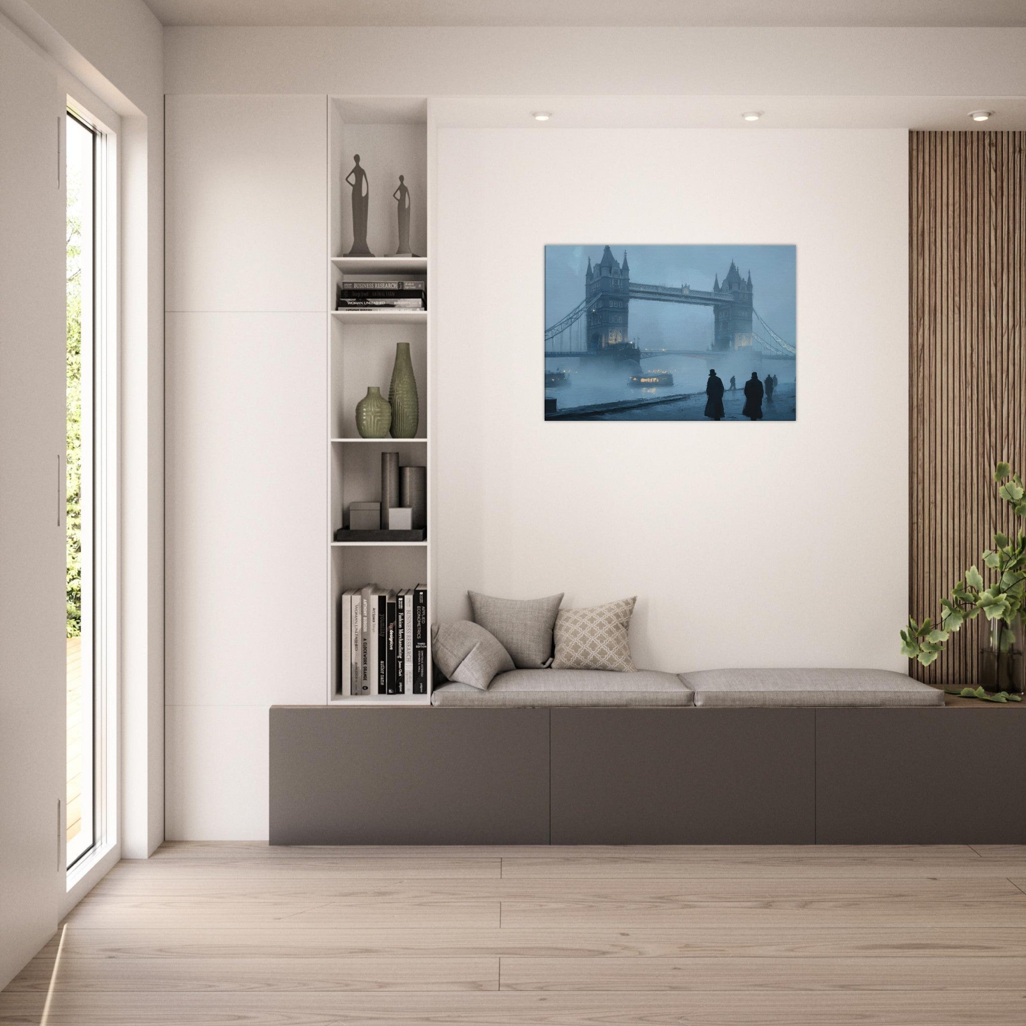 Canvas Landscape - Foggy London Bridge at Dawn A misty morning vie 3 - Shop Ai Art WebShop - Digital Art online Store
