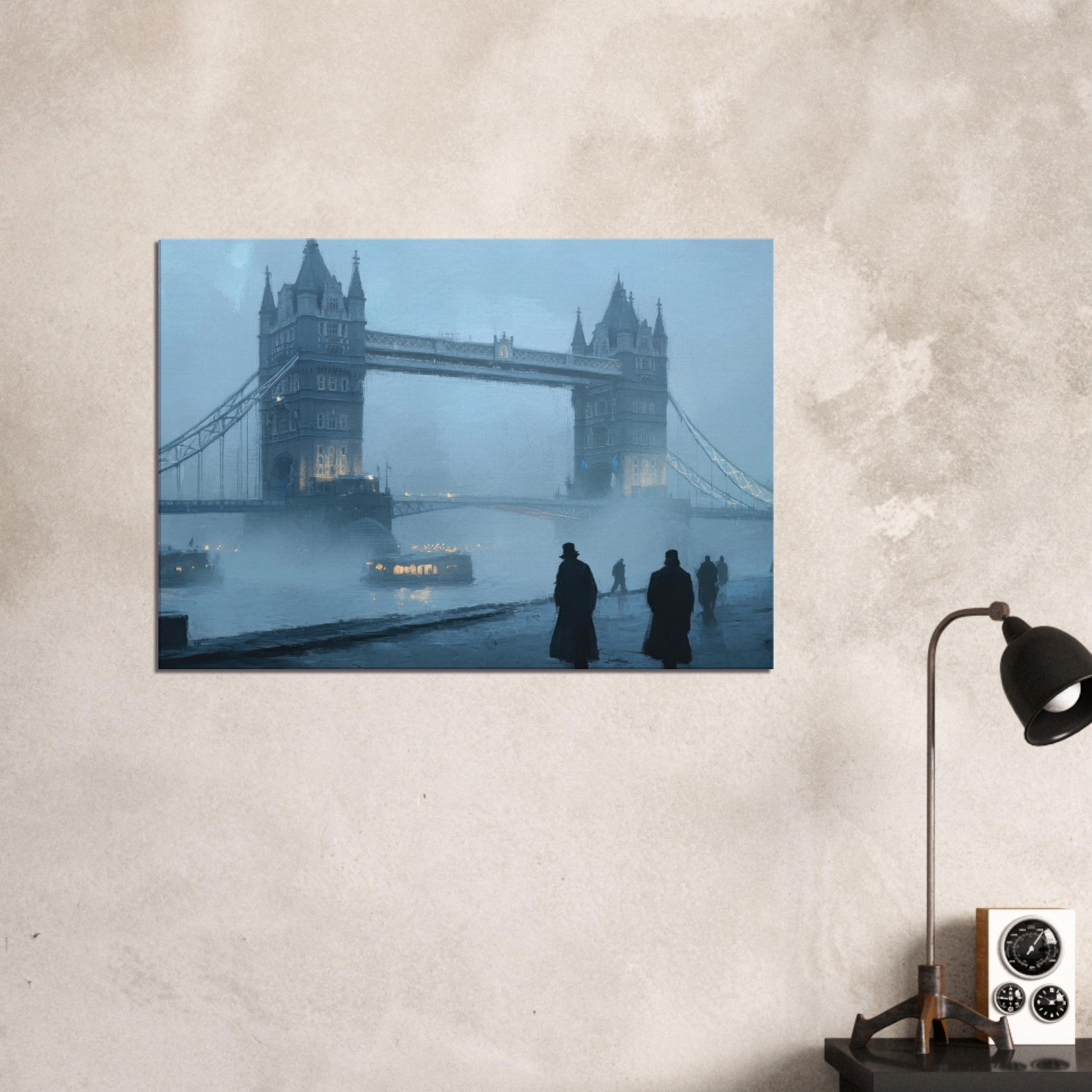 Canvas Landscape - Foggy London Bridge at Dawn A misty morning vie 3 - Shop Ai Art WebShop - Digital Art online Store