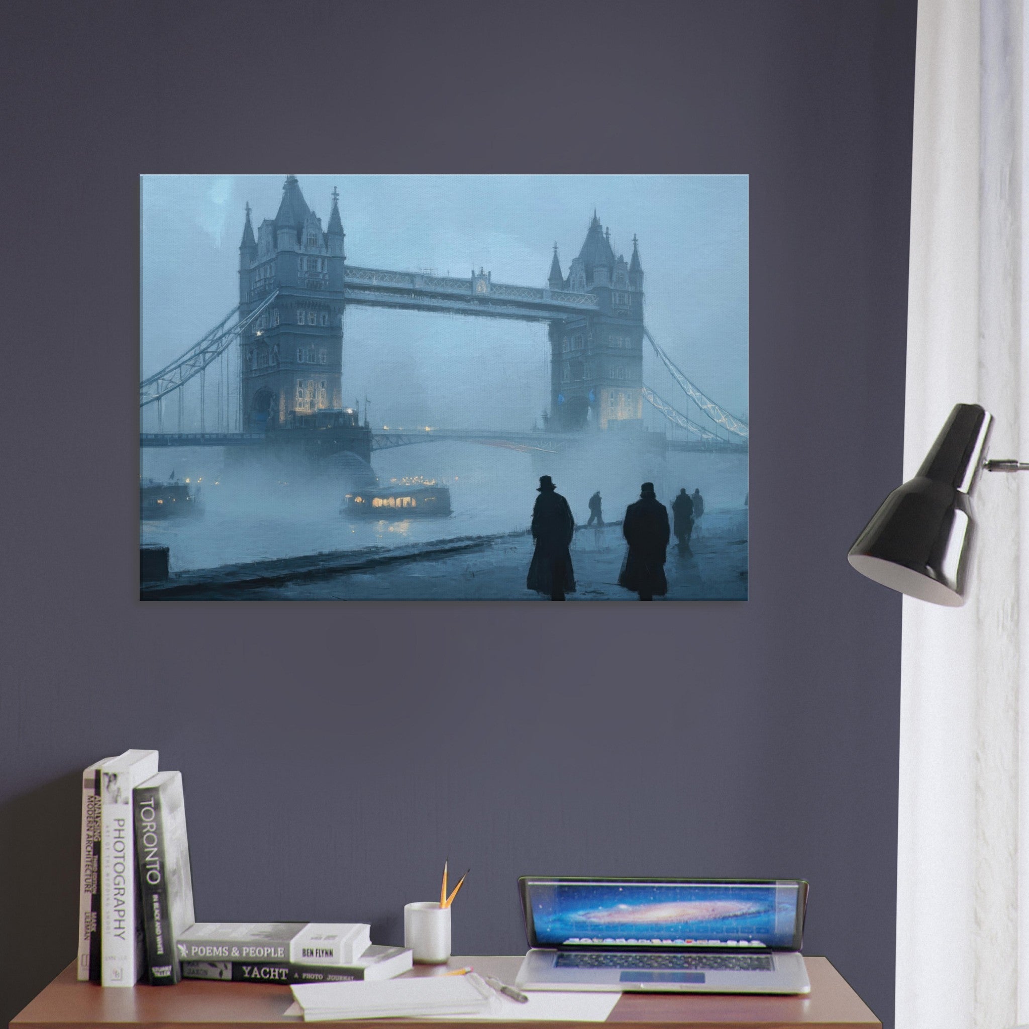 Canvas Landscape - Foggy London Bridge at Dawn A misty morning vie 3 - Shop Ai Art WebShop - Digital Art online Store