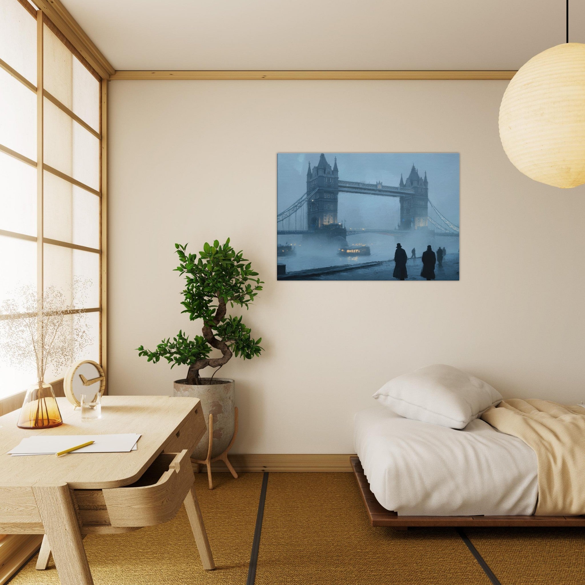 Canvas Landscape - Foggy London Bridge at Dawn A misty morning vie 3 - Shop Ai Art WebShop - Digital Art online Store