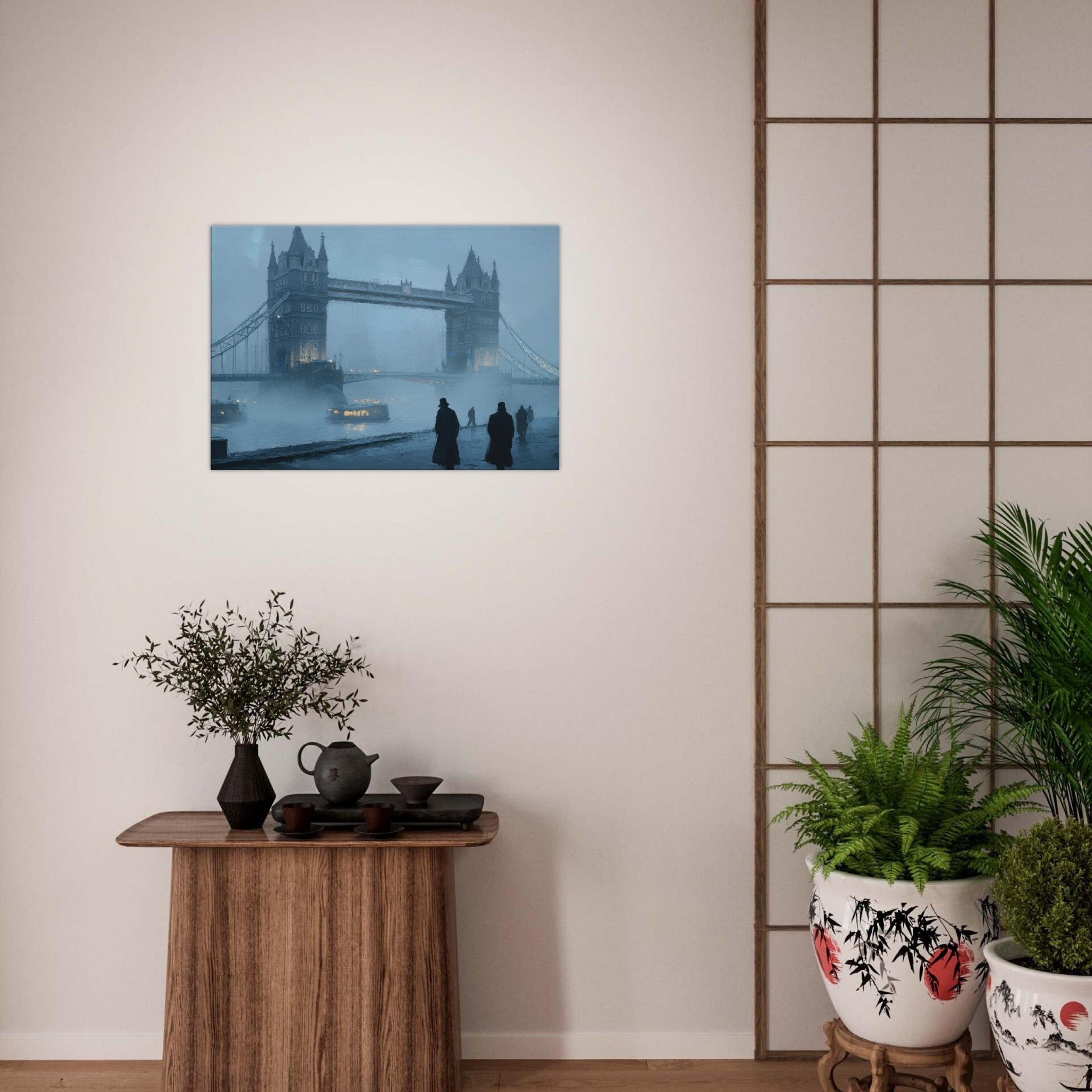 Canvas Landscape - Foggy London Bridge at Dawn A misty morning vie 3 - Shop Ai Art WebShop - Digital Art online Store