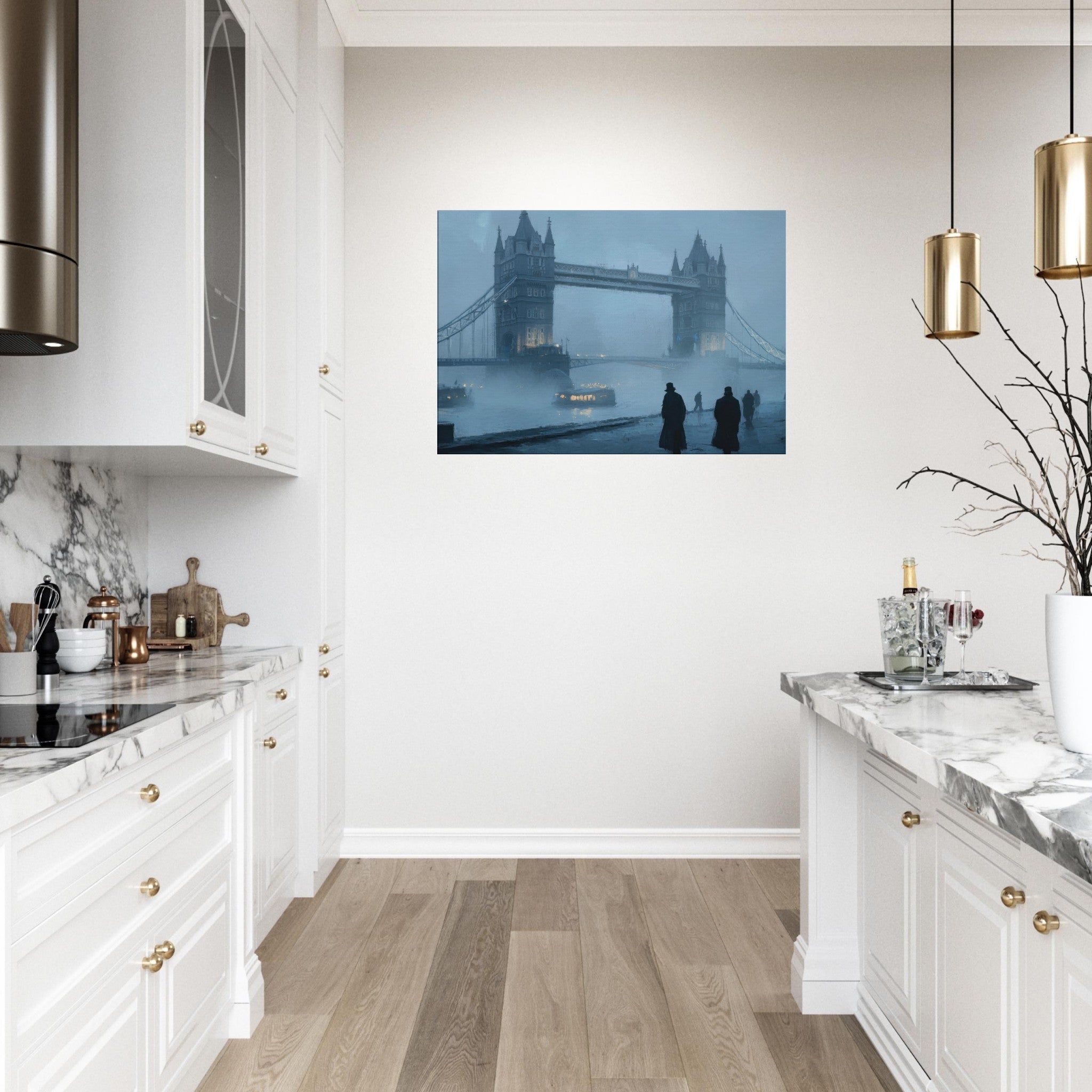 Canvas Landscape - Foggy London Bridge at Dawn A misty morning vie 3 - Shop Ai Art WebShop - Digital Art online Store