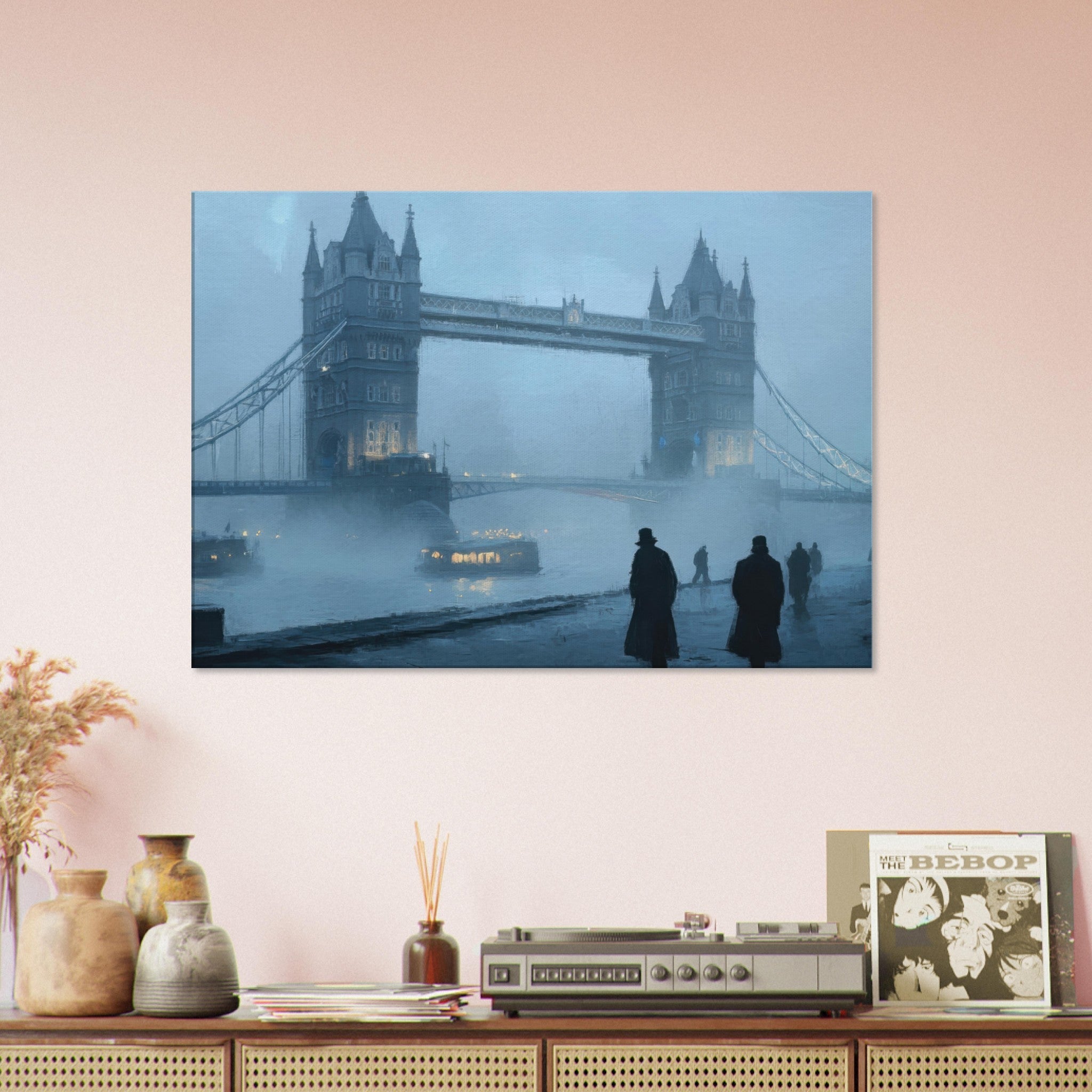Canvas Landscape - Foggy London Bridge at Dawn A misty morning vie 3 - Shop Ai Art WebShop - Digital Art online Store