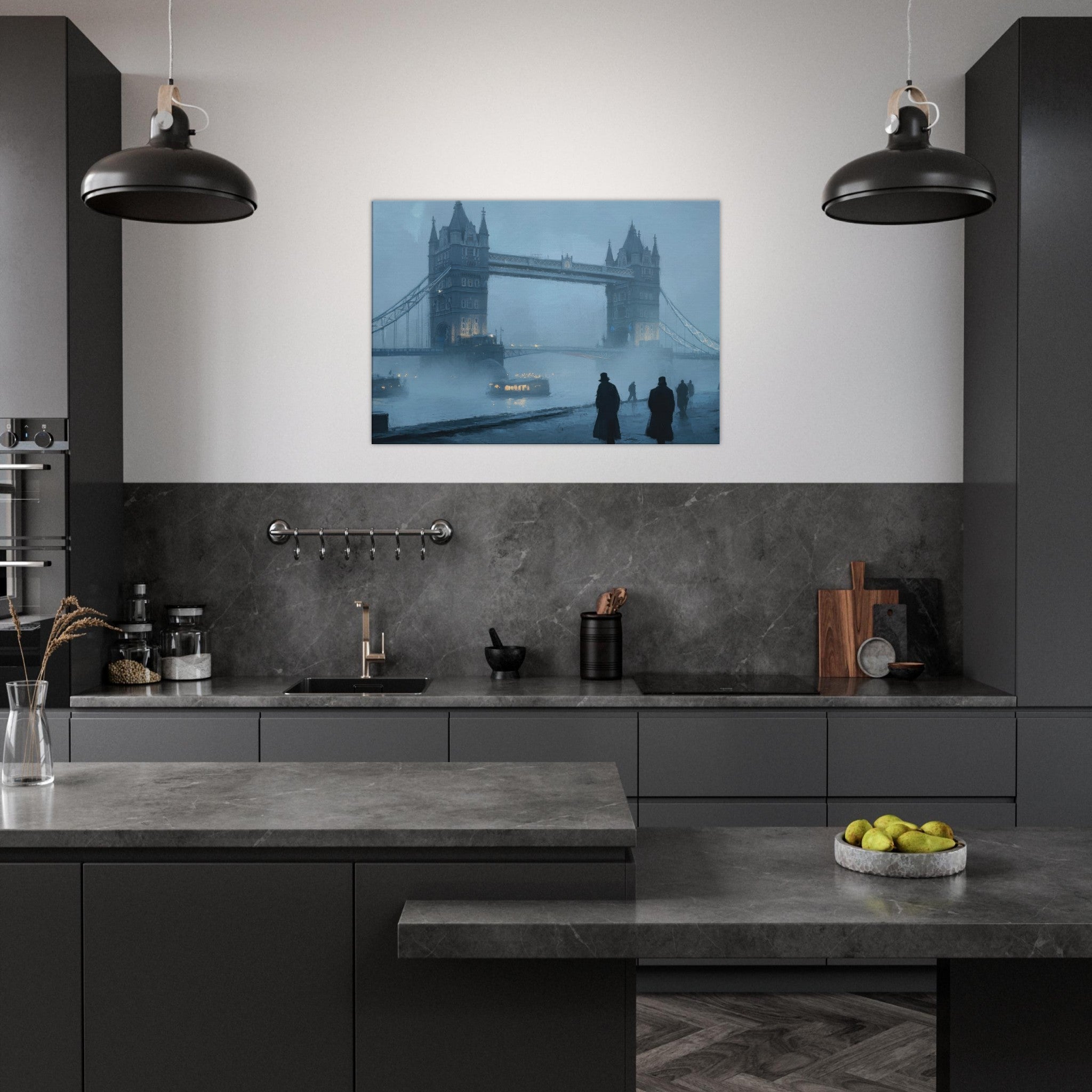 Canvas Landscape - Foggy London Bridge at Dawn A misty morning vie 3 - Shop Ai Art WebShop - Digital Art online Store