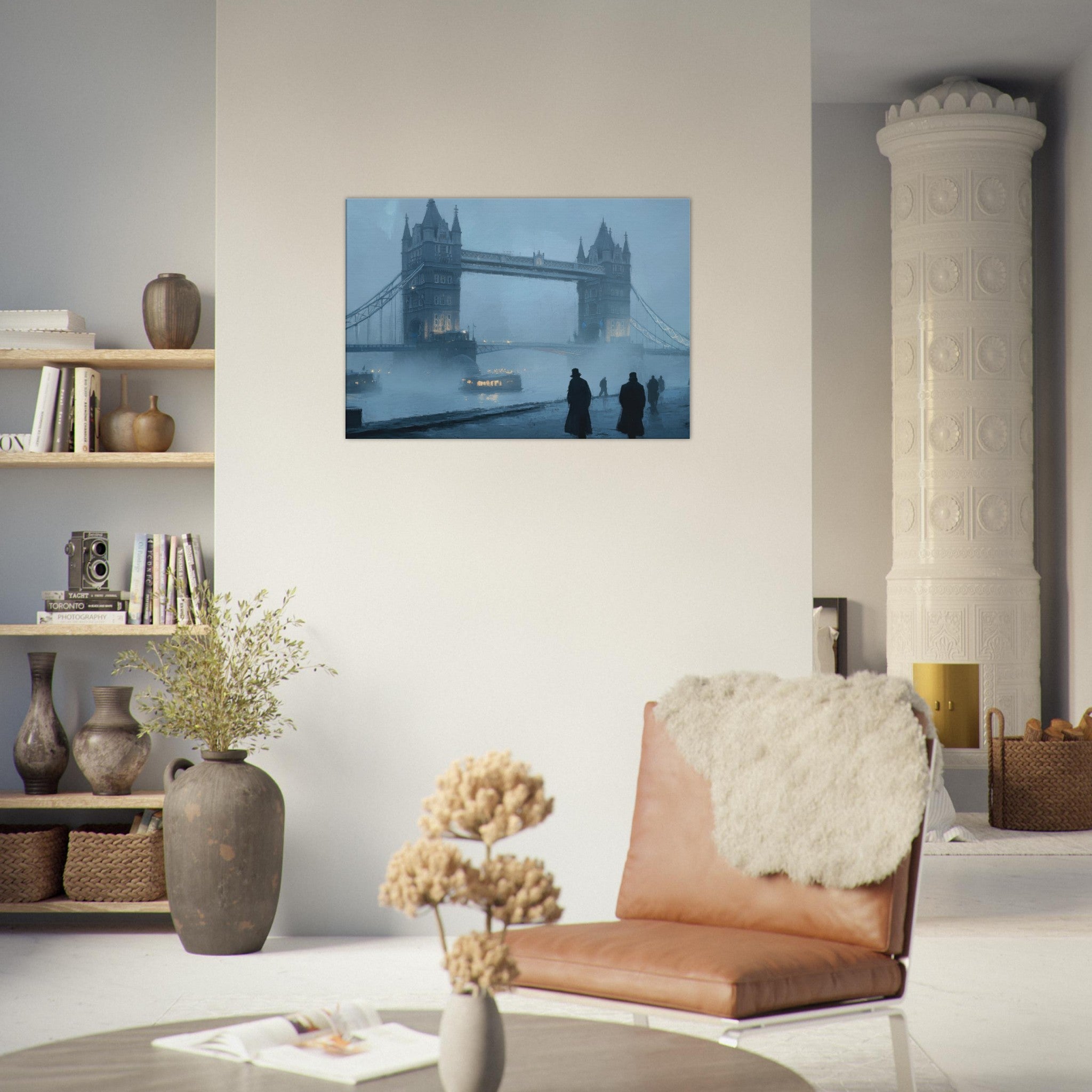 Canvas Landscape - Foggy London Bridge at Dawn A misty morning vie 3 - Shop Ai Art WebShop - Digital Art online Store