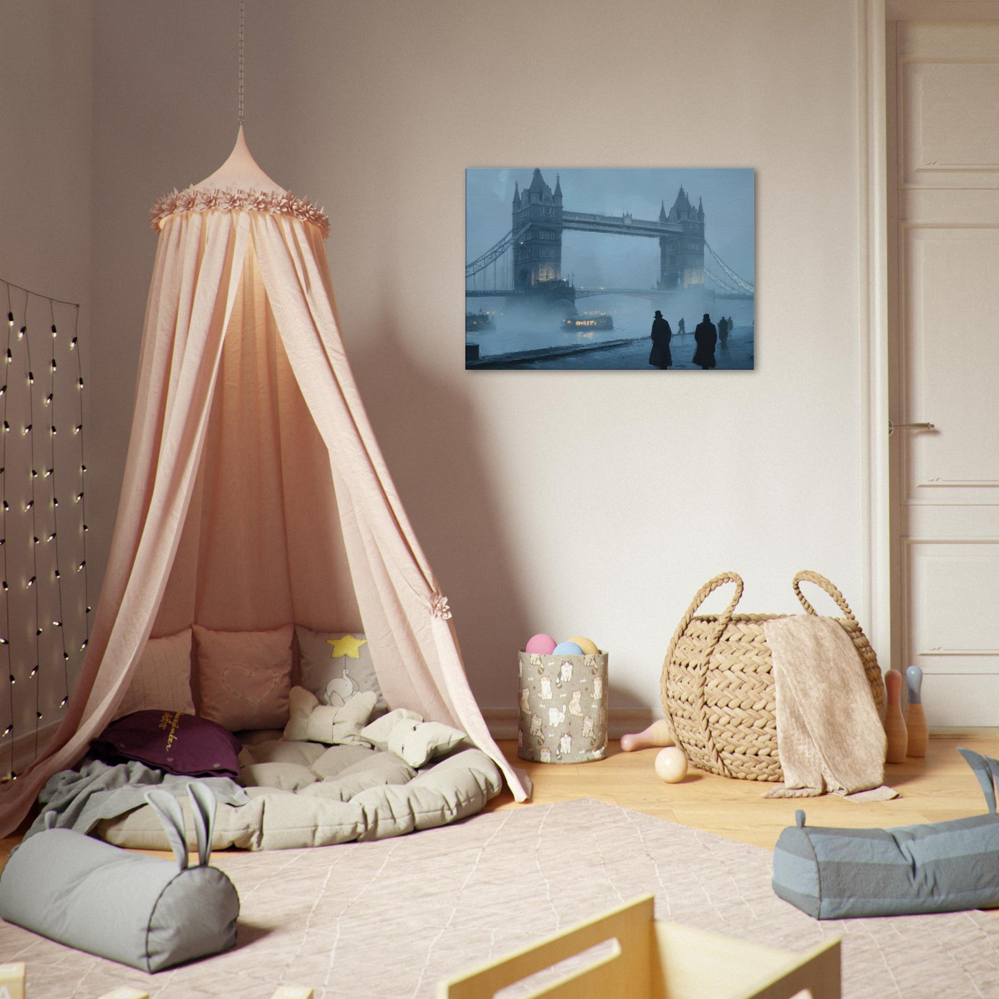 Canvas Landscape - Foggy London Bridge at Dawn A misty morning vie 3 - Shop Ai Art WebShop - Digital Art online Store