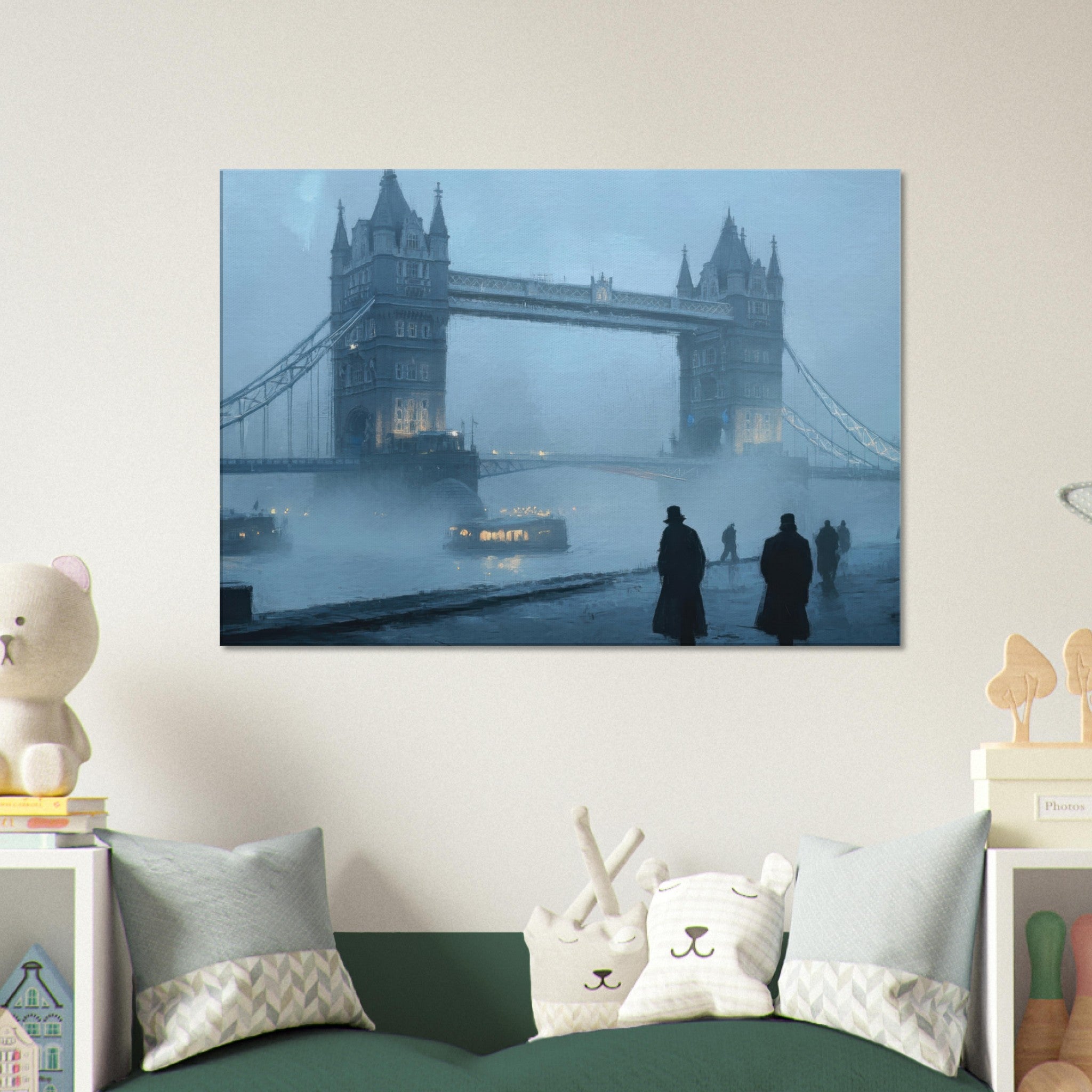 Canvas Landscape - Foggy London Bridge at Dawn A misty morning vie 3 - Shop Ai Art WebShop - Digital Art online Store