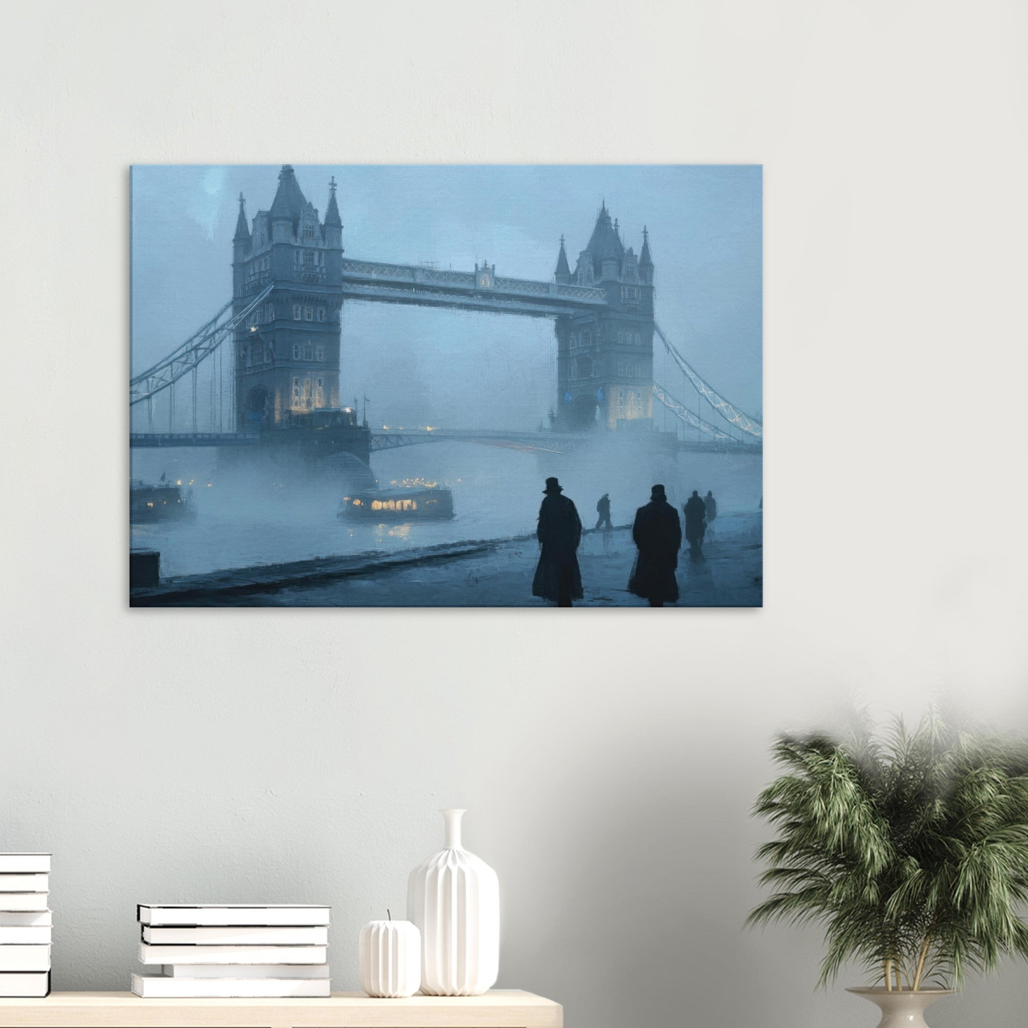 Canvas Landscape - Foggy London Bridge at Dawn A misty morning vie 3 - Shop Ai Art WebShop - Digital Art online Store