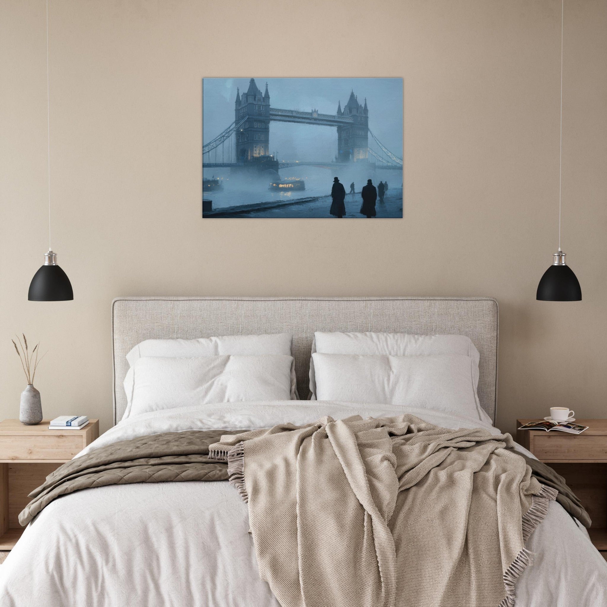 Canvas Landscape - Foggy London Bridge at Dawn A misty morning vie 3 - Shop Ai Art WebShop - Digital Art online Store