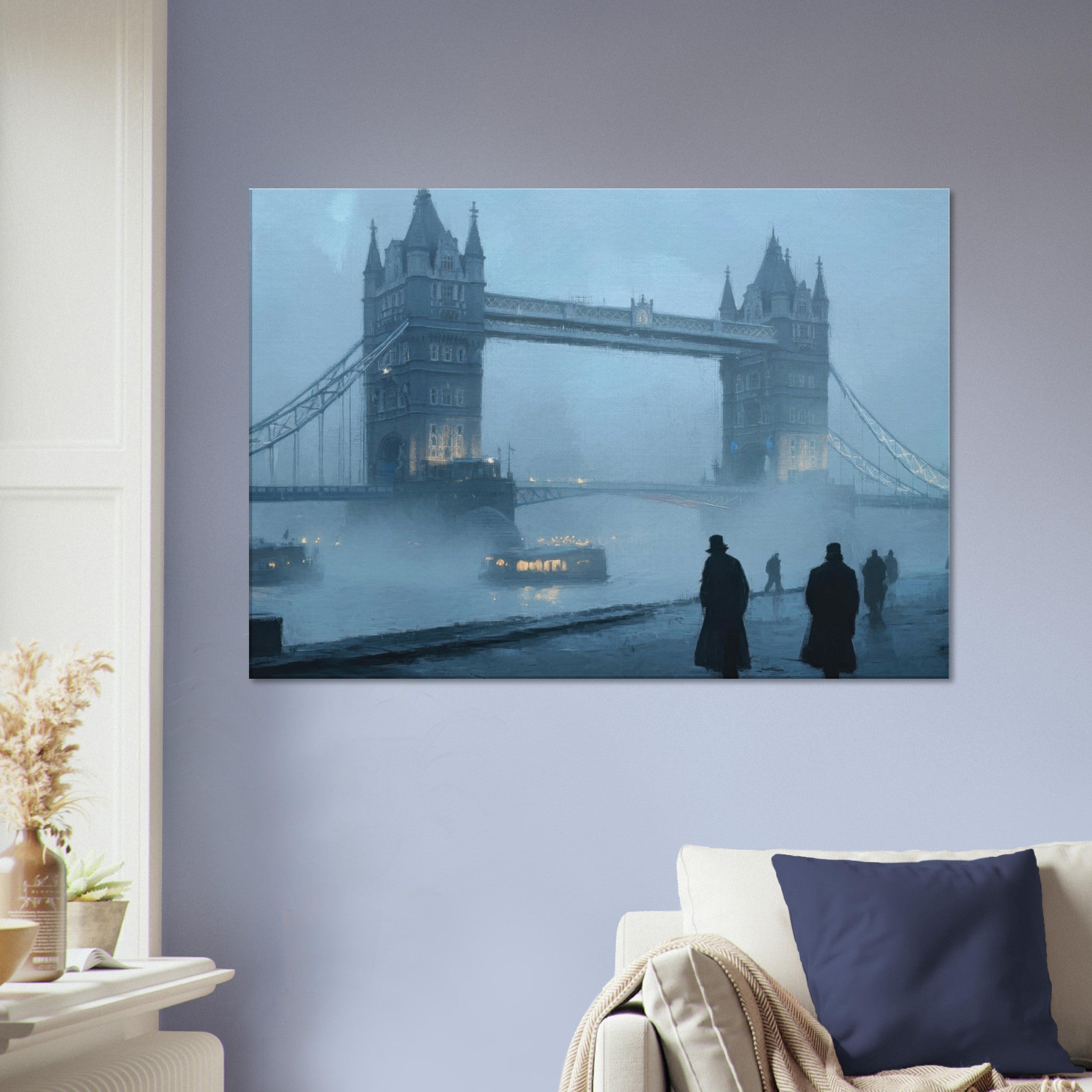 Canvas Landscape - Foggy London Bridge at Dawn A misty morning vie 3 - Shop Ai Art WebShop - Digital Art online Store