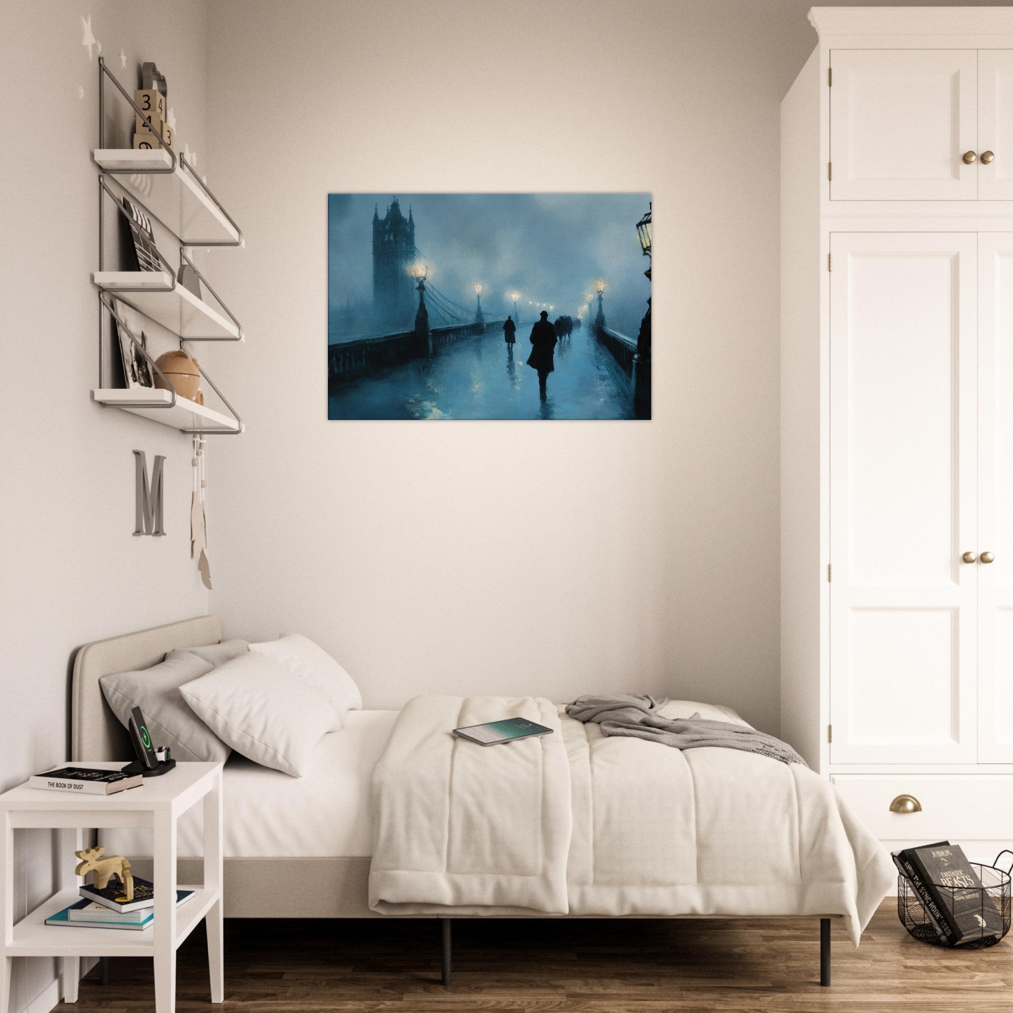 Canvas Landscape - Foggy London Bridge at Dawn A misty morning vie - Shop Ai Art WebShop - Digital Art online Store