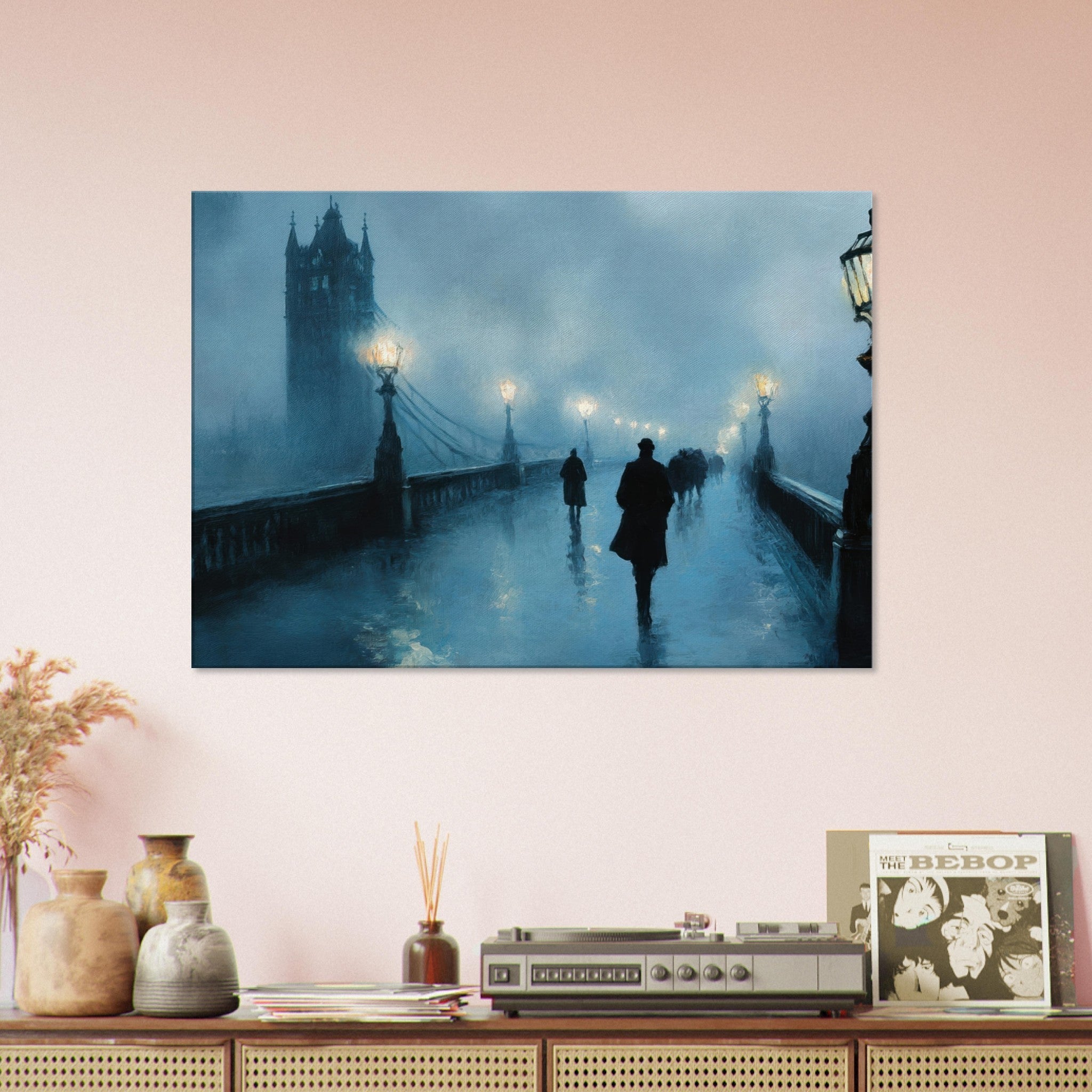 Canvas Landscape - Foggy London Bridge at Dawn A misty morning vie - Shop Ai Art WebShop - Digital Art online Store