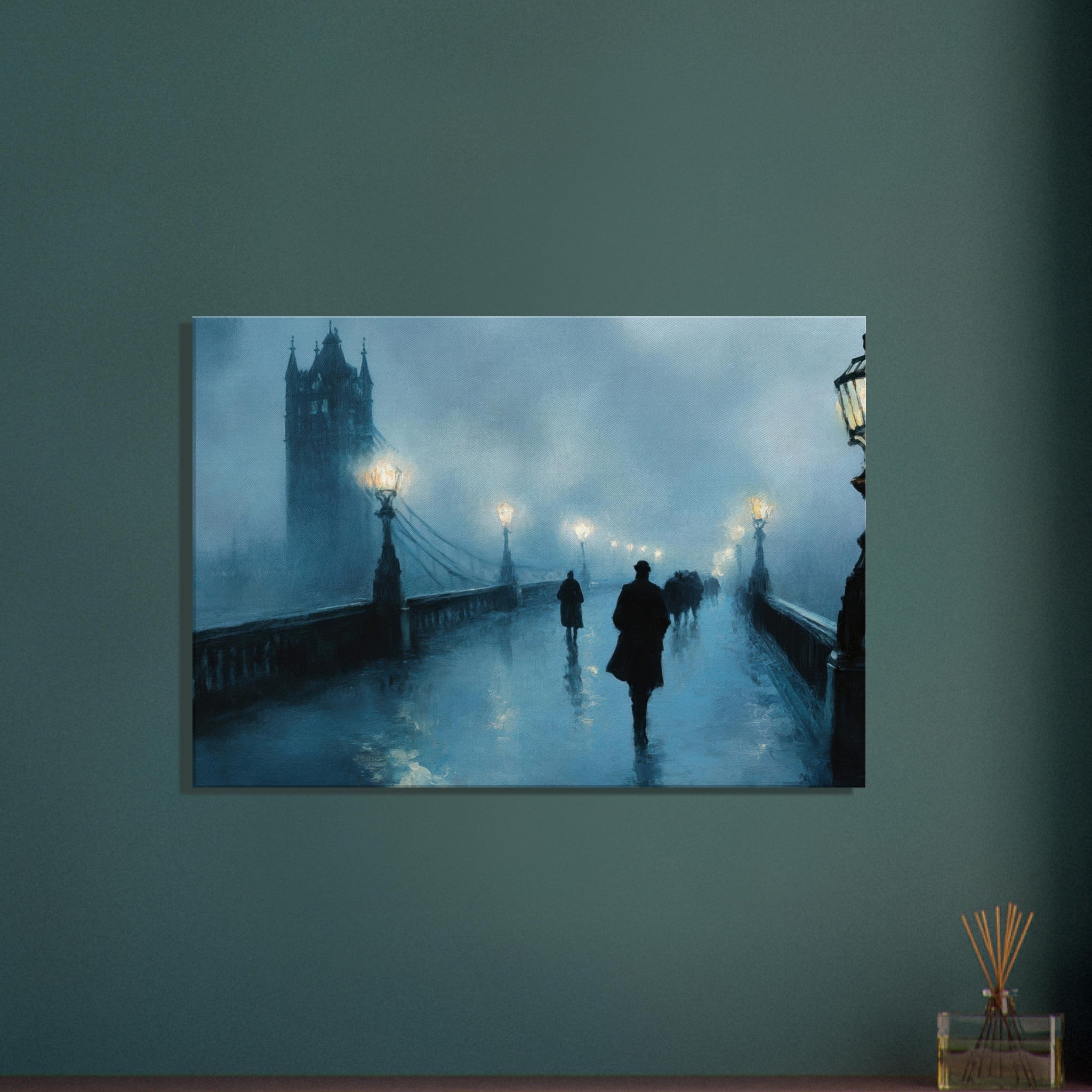 Canvas Landscape - Foggy London Bridge at Dawn A misty morning vie - Shop Ai Art WebShop - Digital Art online Store