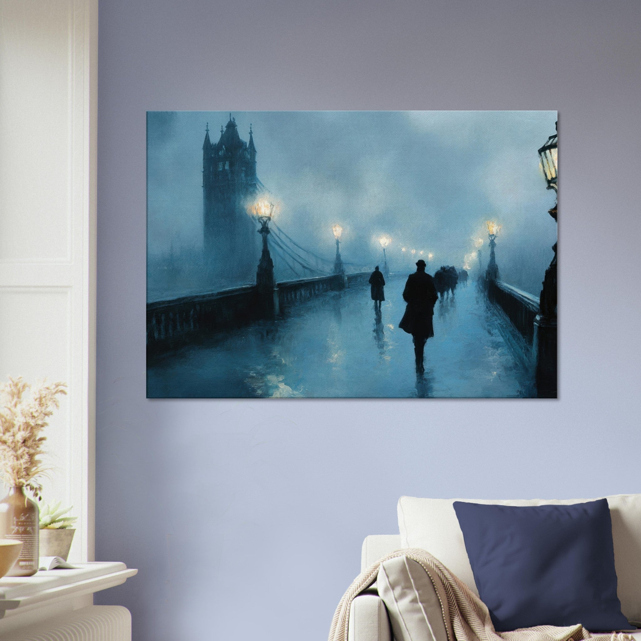 Canvas Landscape - Foggy London Bridge at Dawn A misty morning vie - Shop Ai Art WebShop - Digital Art online Store