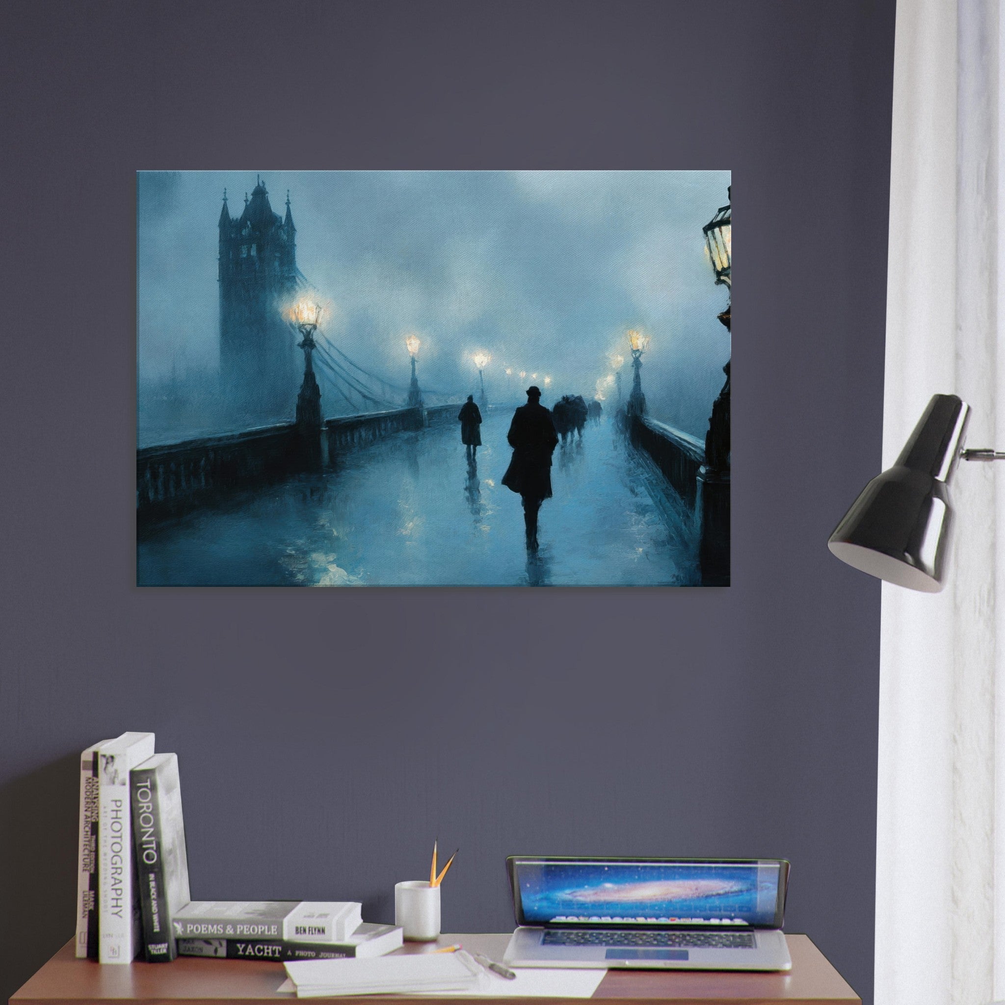 Canvas Landscape - Foggy London Bridge at Dawn A misty morning vie - Shop Ai Art WebShop - Digital Art online Store