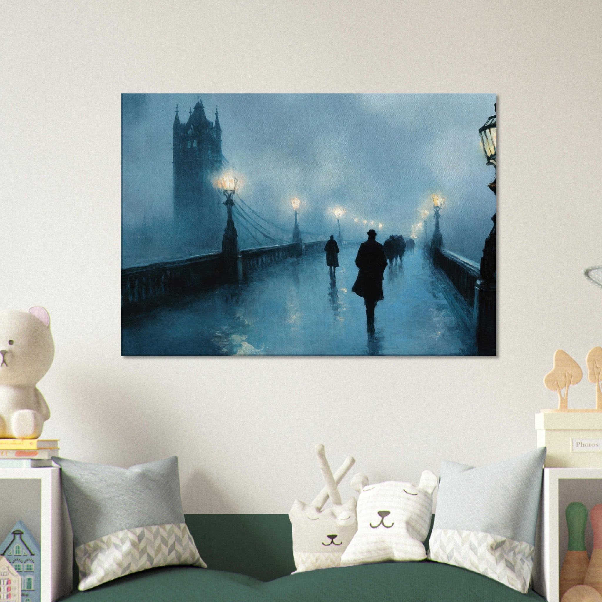 Canvas Landscape - Foggy London Bridge at Dawn A misty morning vie - Shop Ai Art WebShop - Digital Art online Store