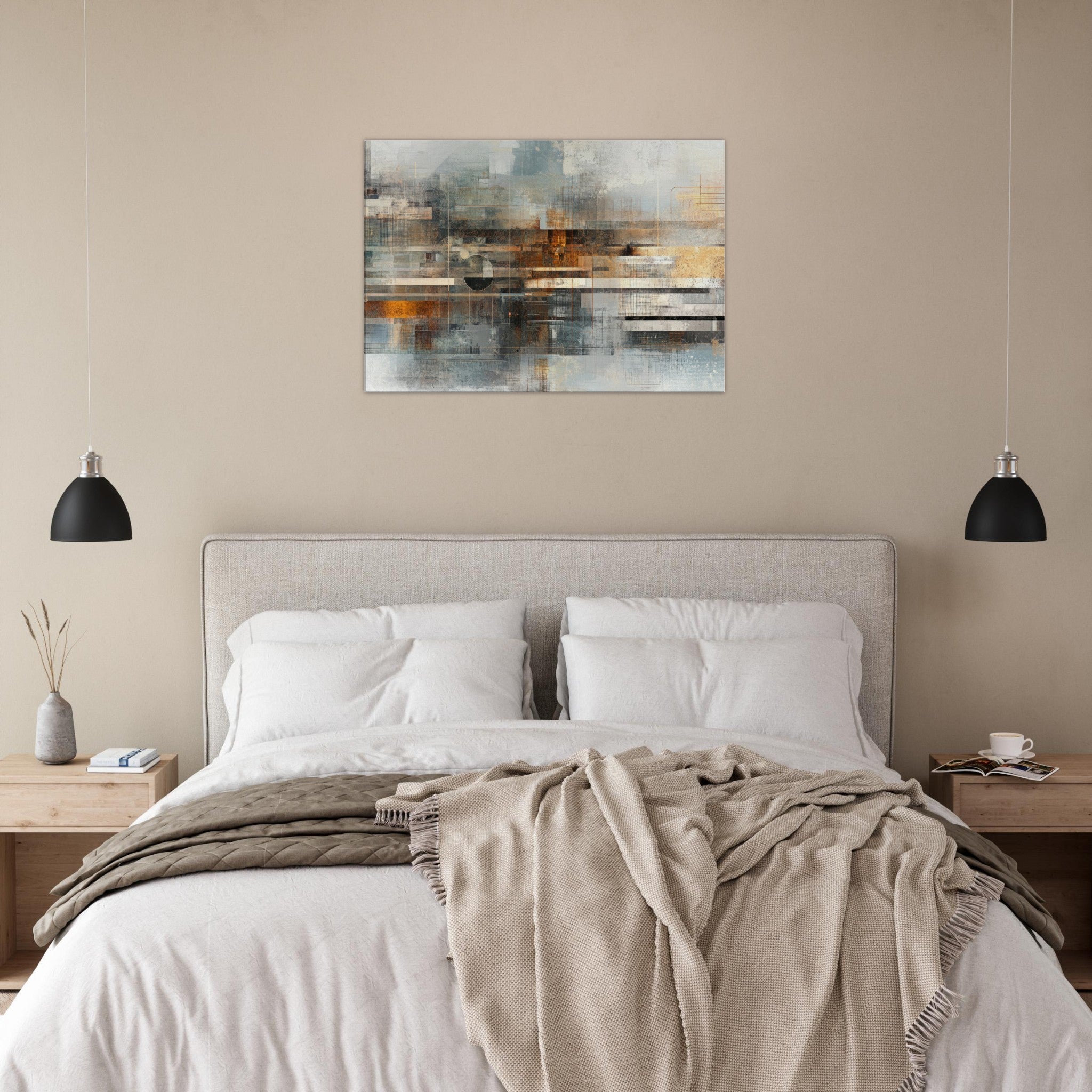 Canvas Landscape - Mechanical Mirage Interlocking metallic structure 2 - Shop Ai Art WebShop - Digital Art online Store