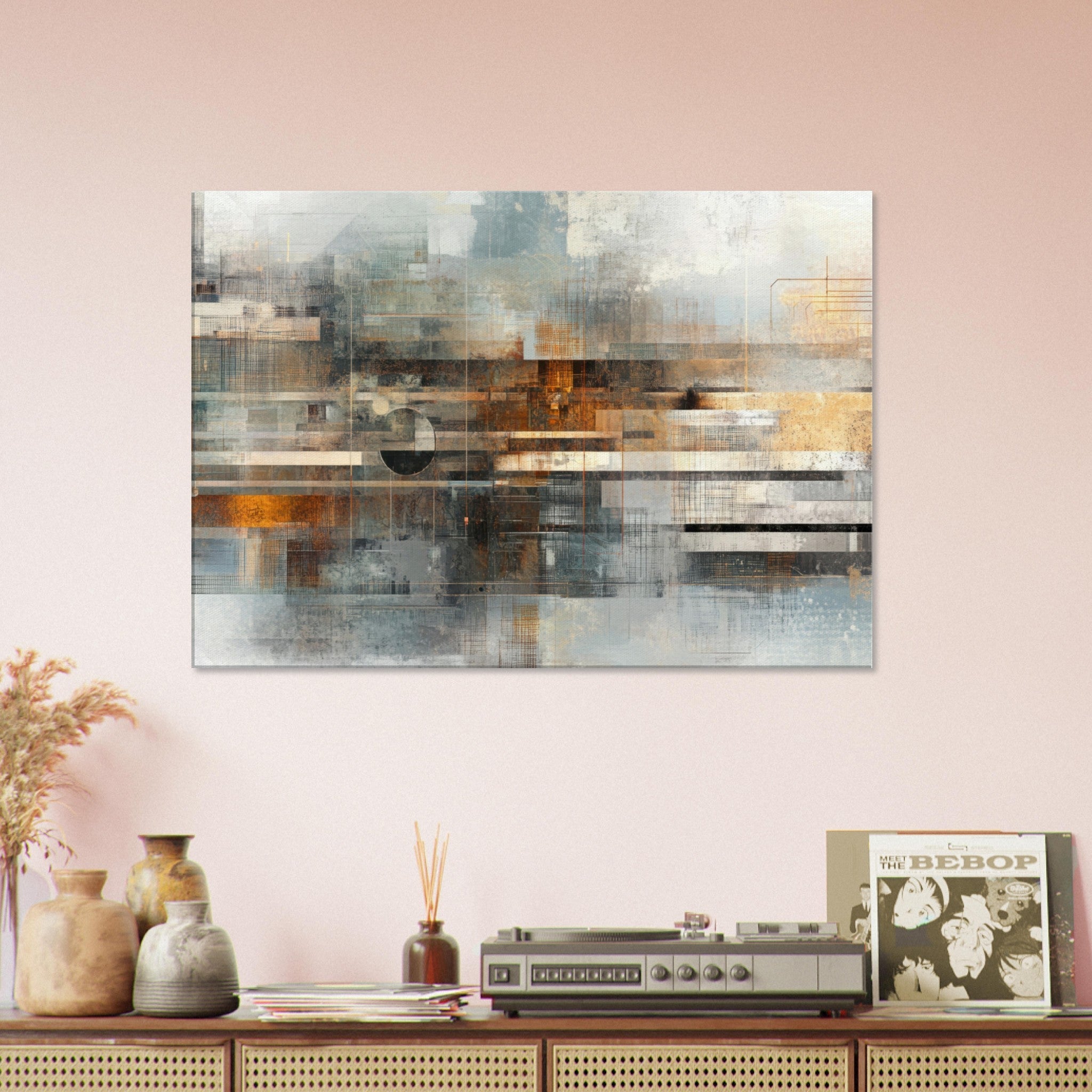 Canvas Landscape - Mechanical Mirage Interlocking metallic structure 2 - Shop Ai Art WebShop - Digital Art online Store