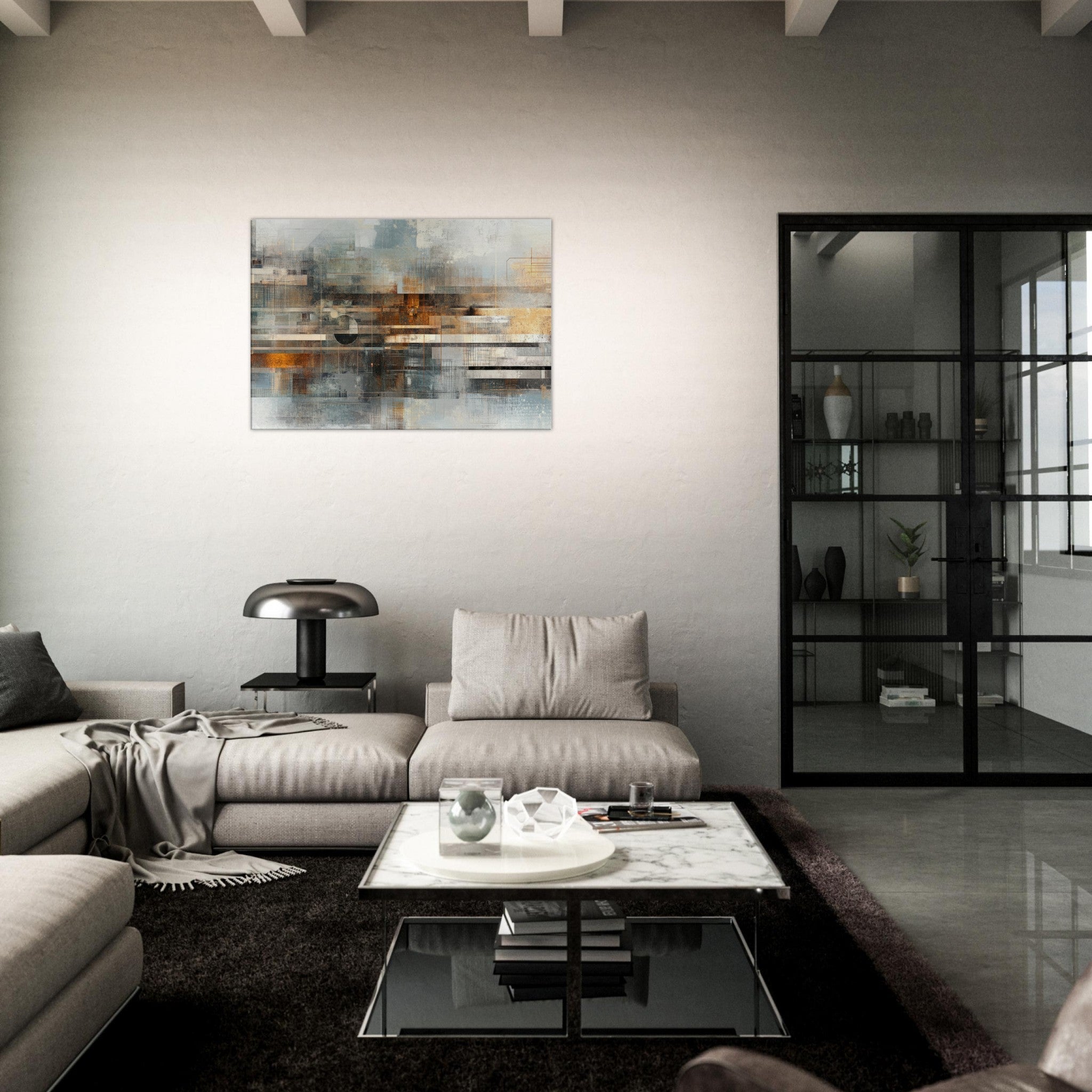 Canvas Landscape - Mechanical Mirage Interlocking metallic structure 2 - Shop Ai Art WebShop - Digital Art online Store