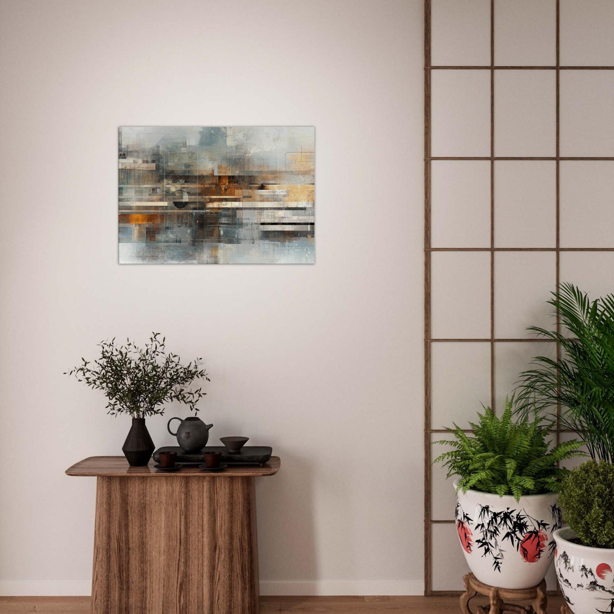 Canvas Landscape - Mechanical Mirage Interlocking metallic structure 2 - Shop Ai Art WebShop - Digital Art online Store