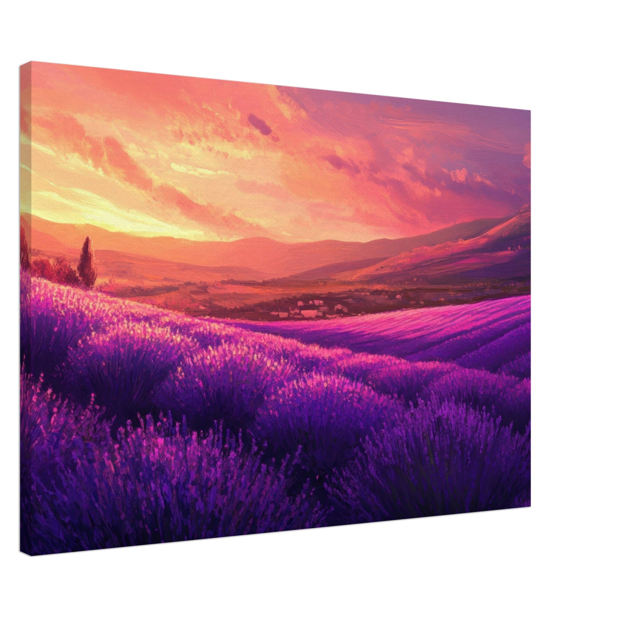 Canvas Landscape - Rolling lavender fields under a pink - hued sunset 2 - Shop Ai Art WebShop - Digital Art online Store