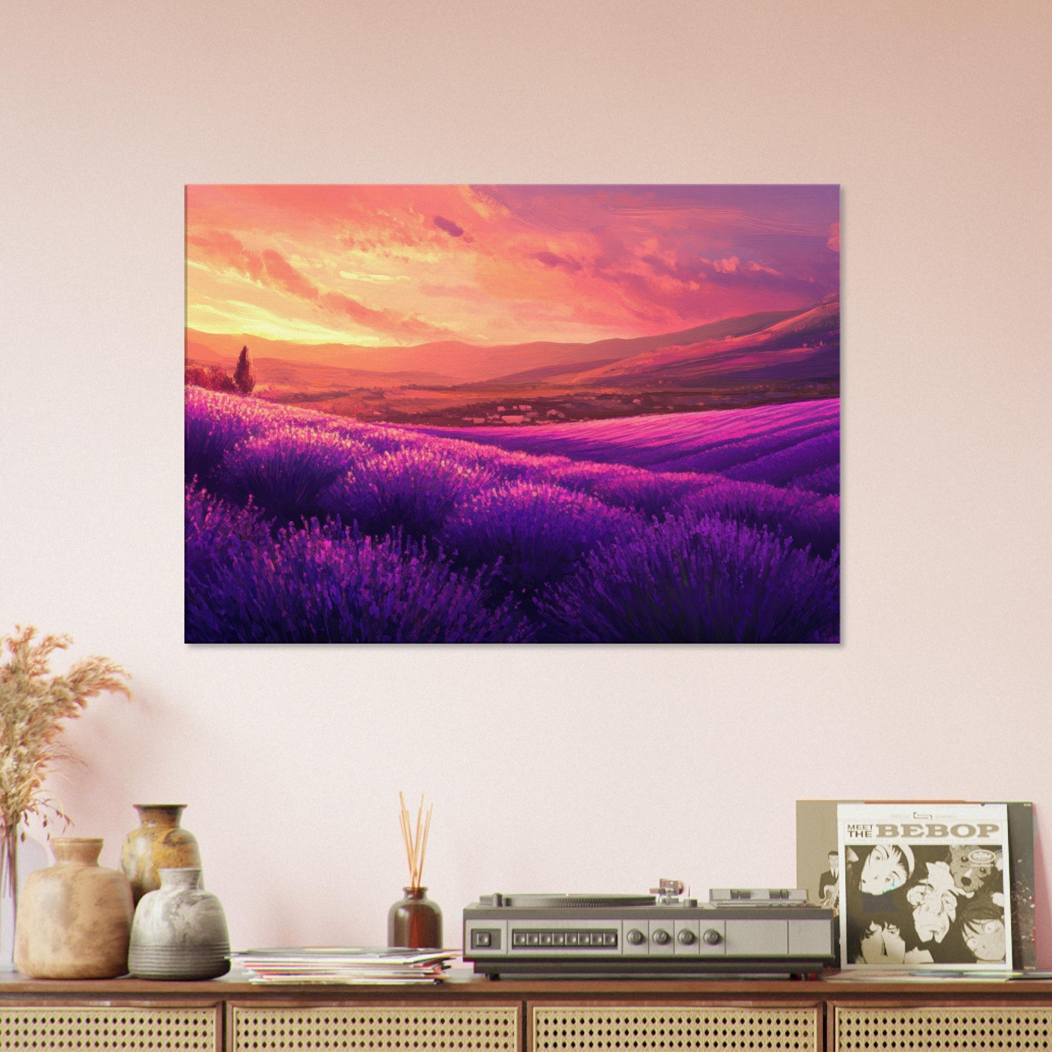 Canvas Landscape - Rolling lavender fields under a pink - hued sunset 2 - Shop Ai Art WebShop - Digital Art online Store