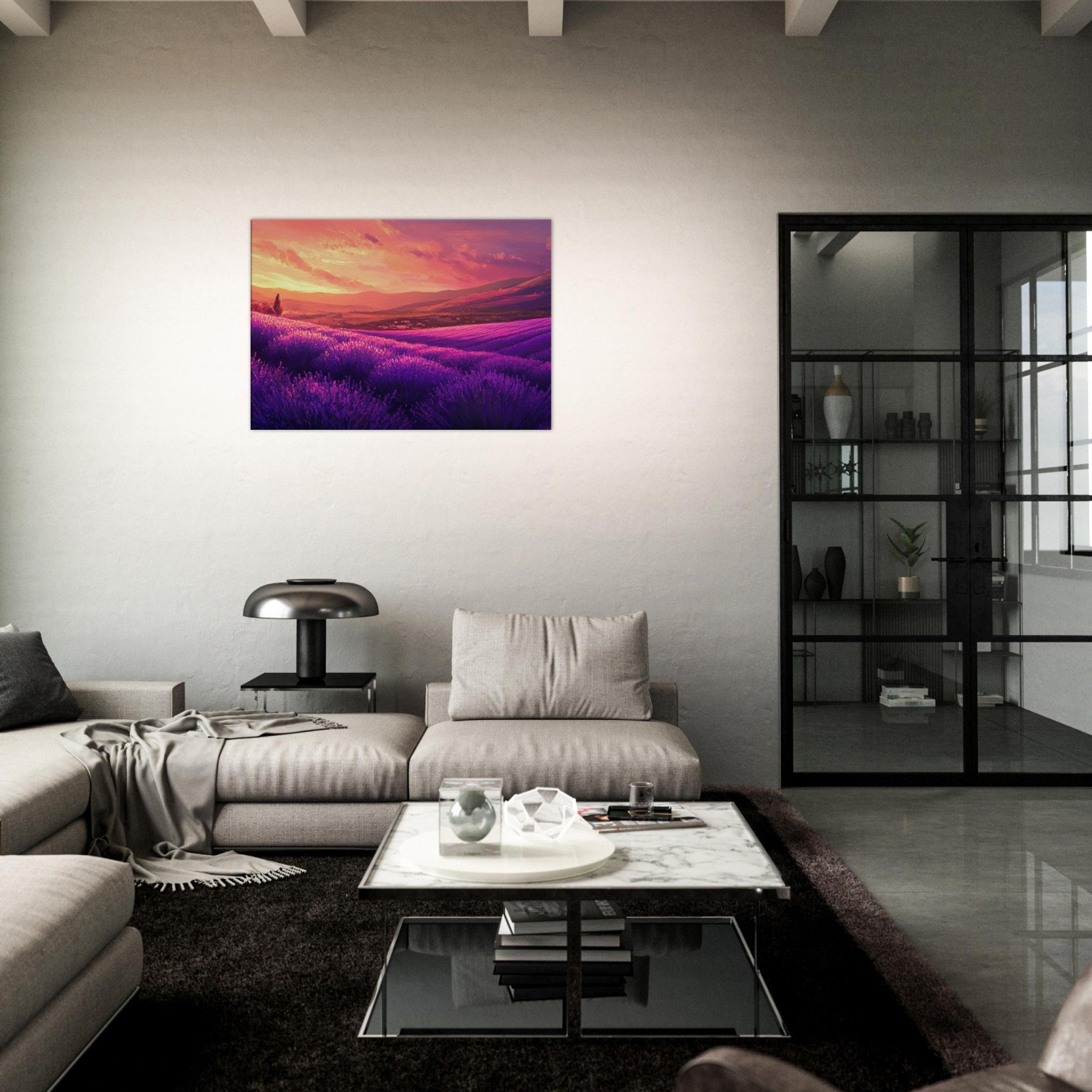 Canvas Landscape - Rolling lavender fields under a pink - hued sunset 2 - Shop Ai Art WebShop - Digital Art online Store