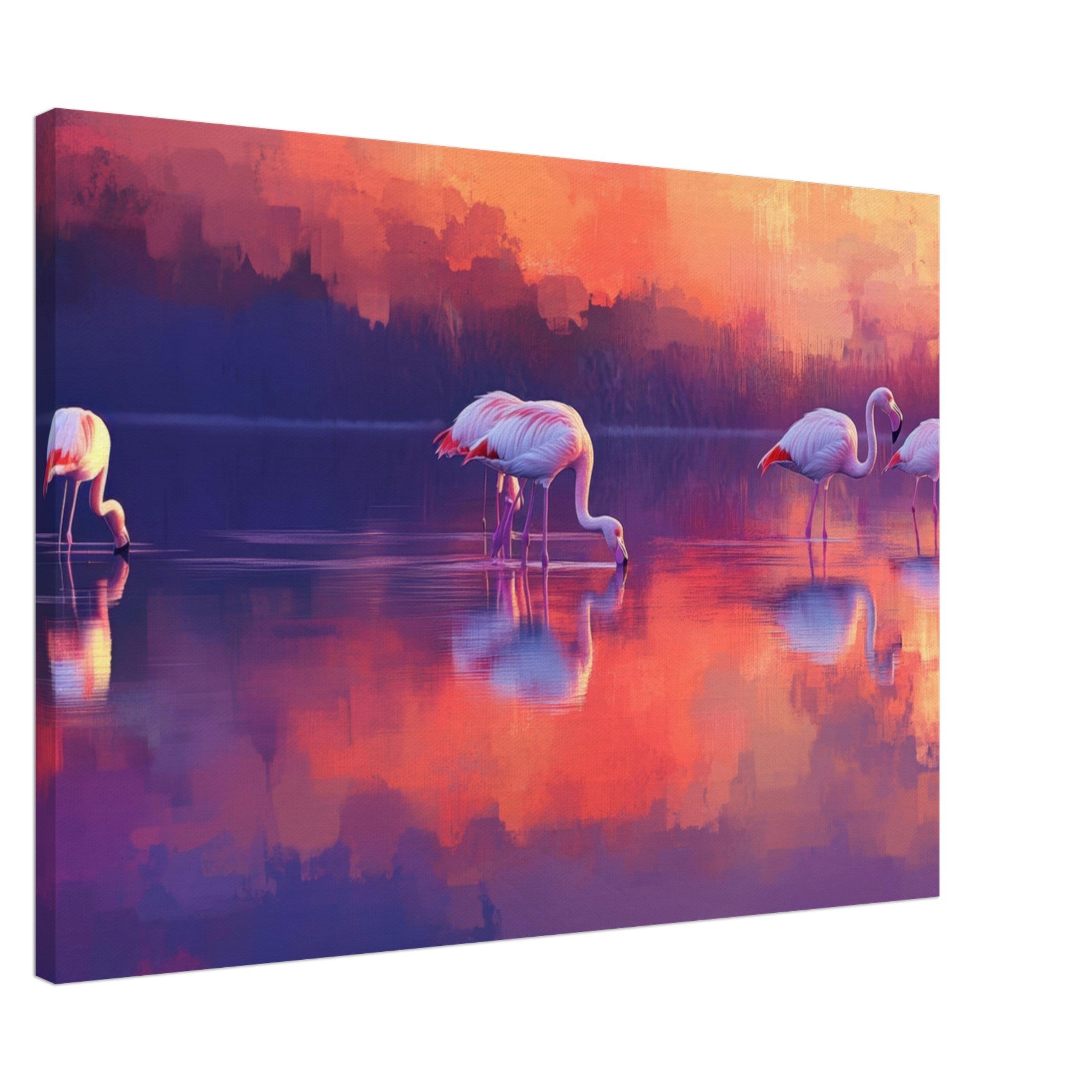 Canvas Landscape - Surreal Flamingo Lake at Sunset Graceful flaming 2 - Shop Ai Art WebShop - Digital Art online Store
