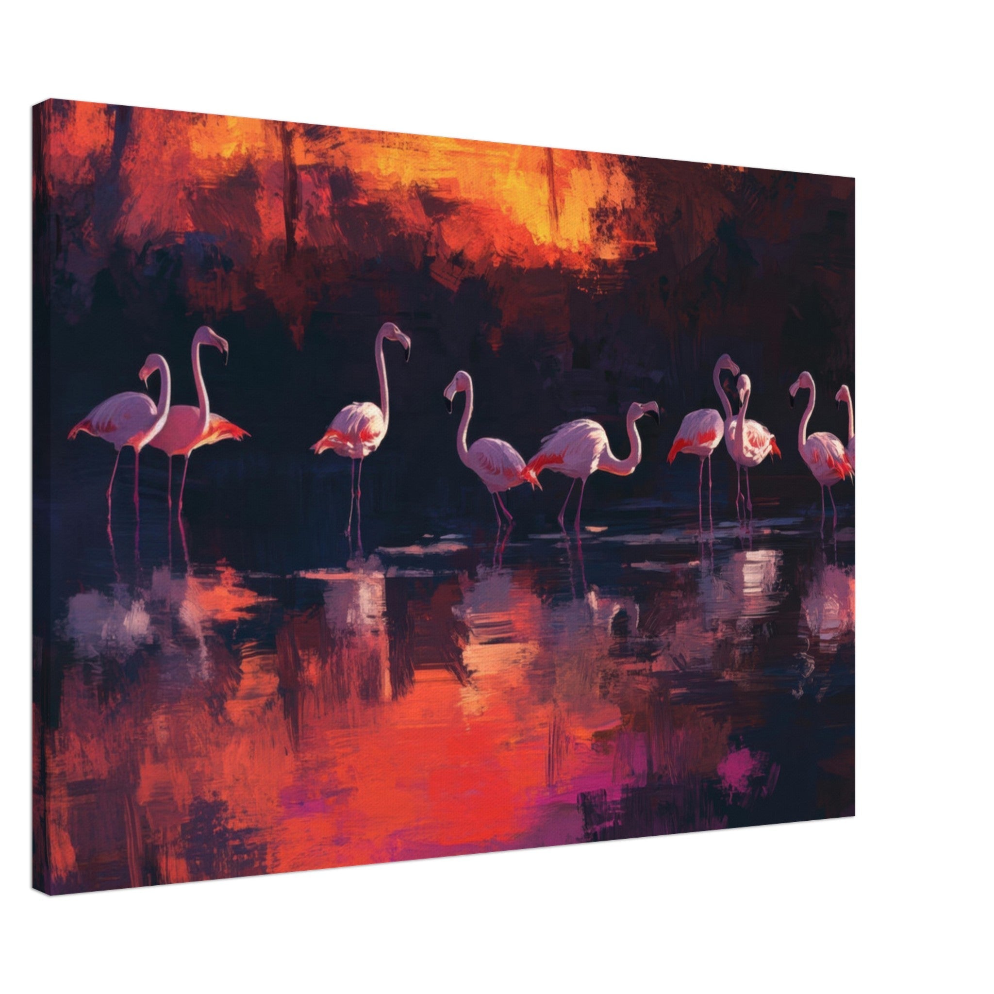 Canvas Landscape - Surreal Flamingo Lake at Sunset Graceful flaming - Shop Ai Art WebShop - Digital Art online Store